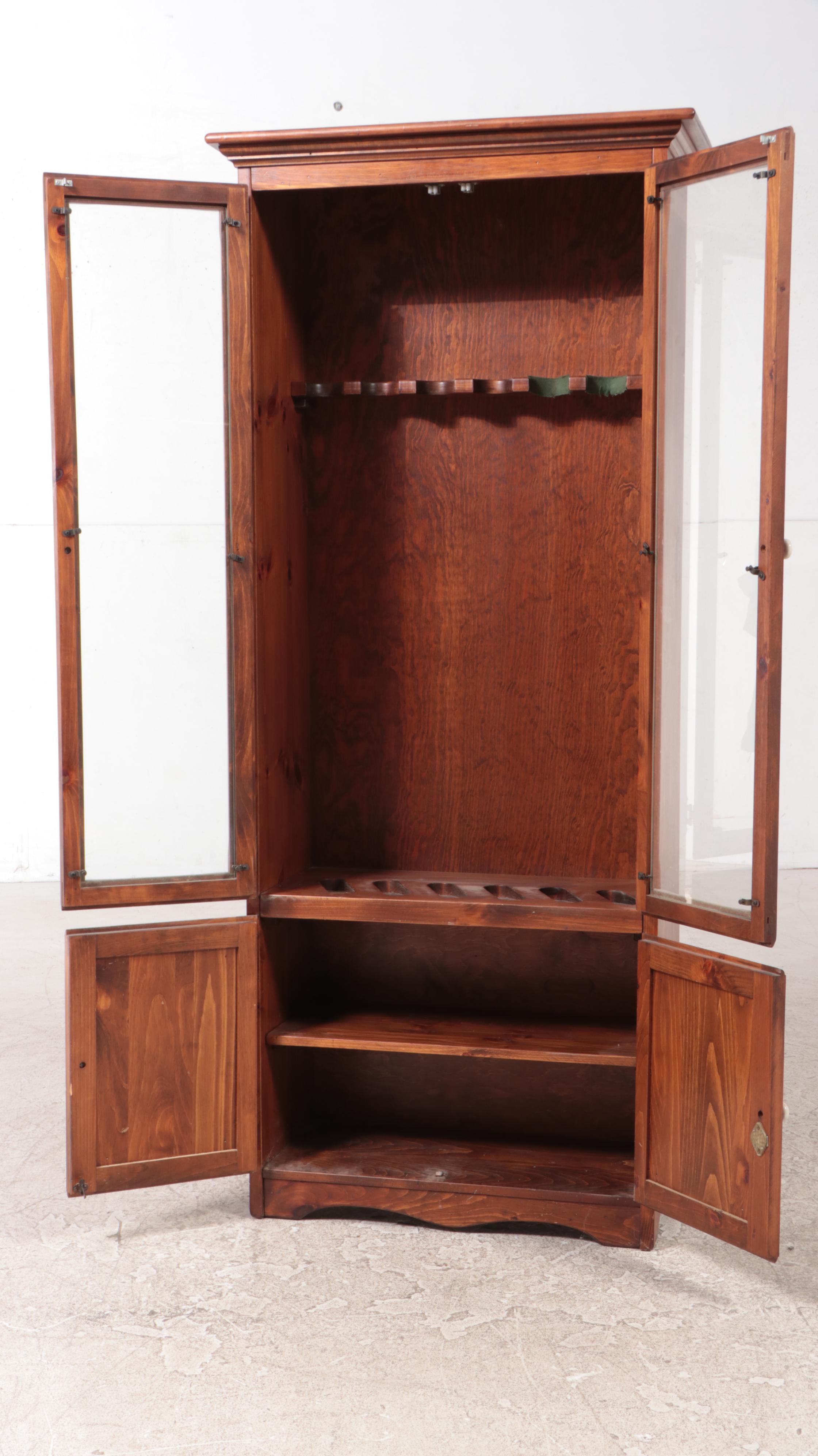 Victorian Style Oak Gun Cabinet with Glass Doors