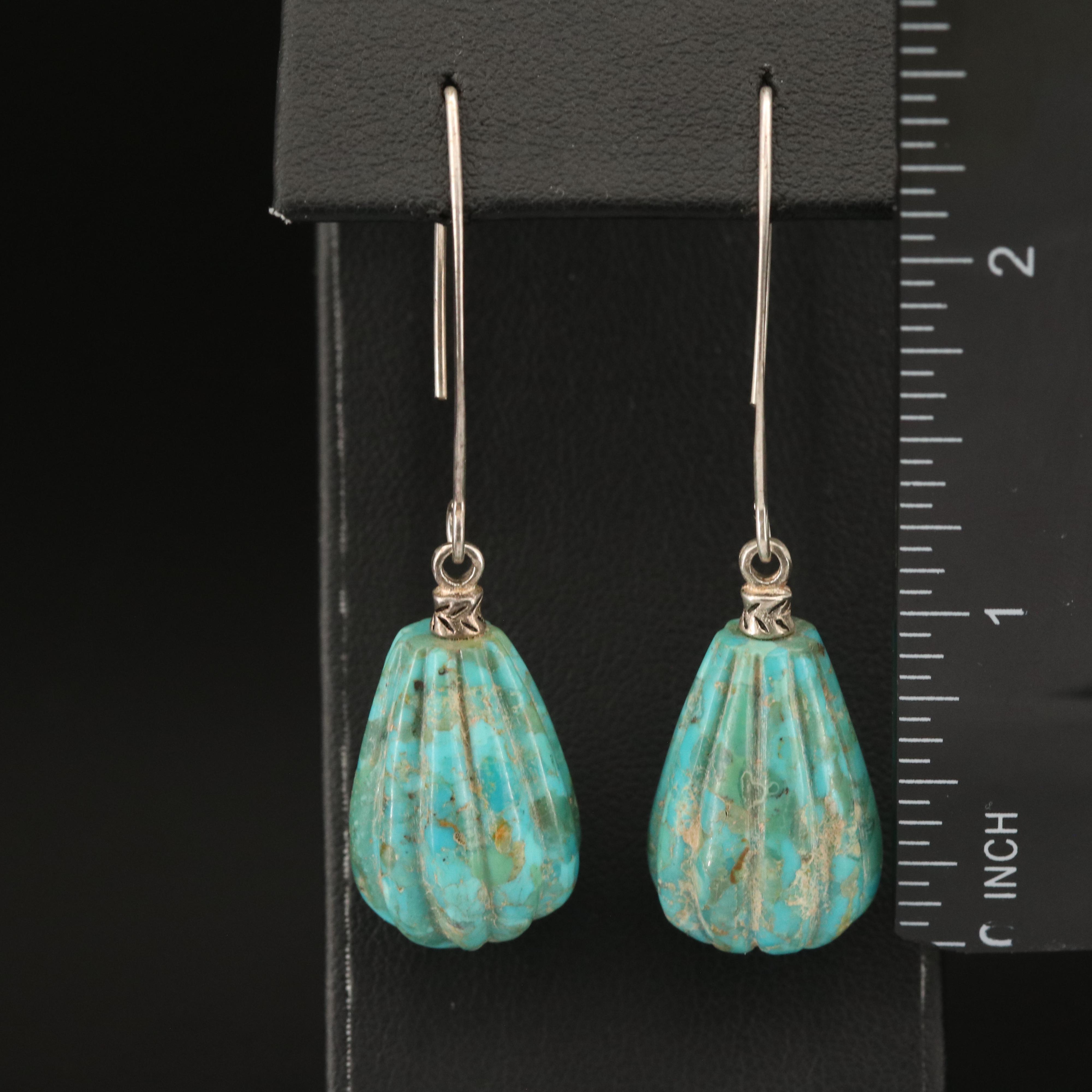 Barse Sterling Turquoise Fluted Drop Earrings