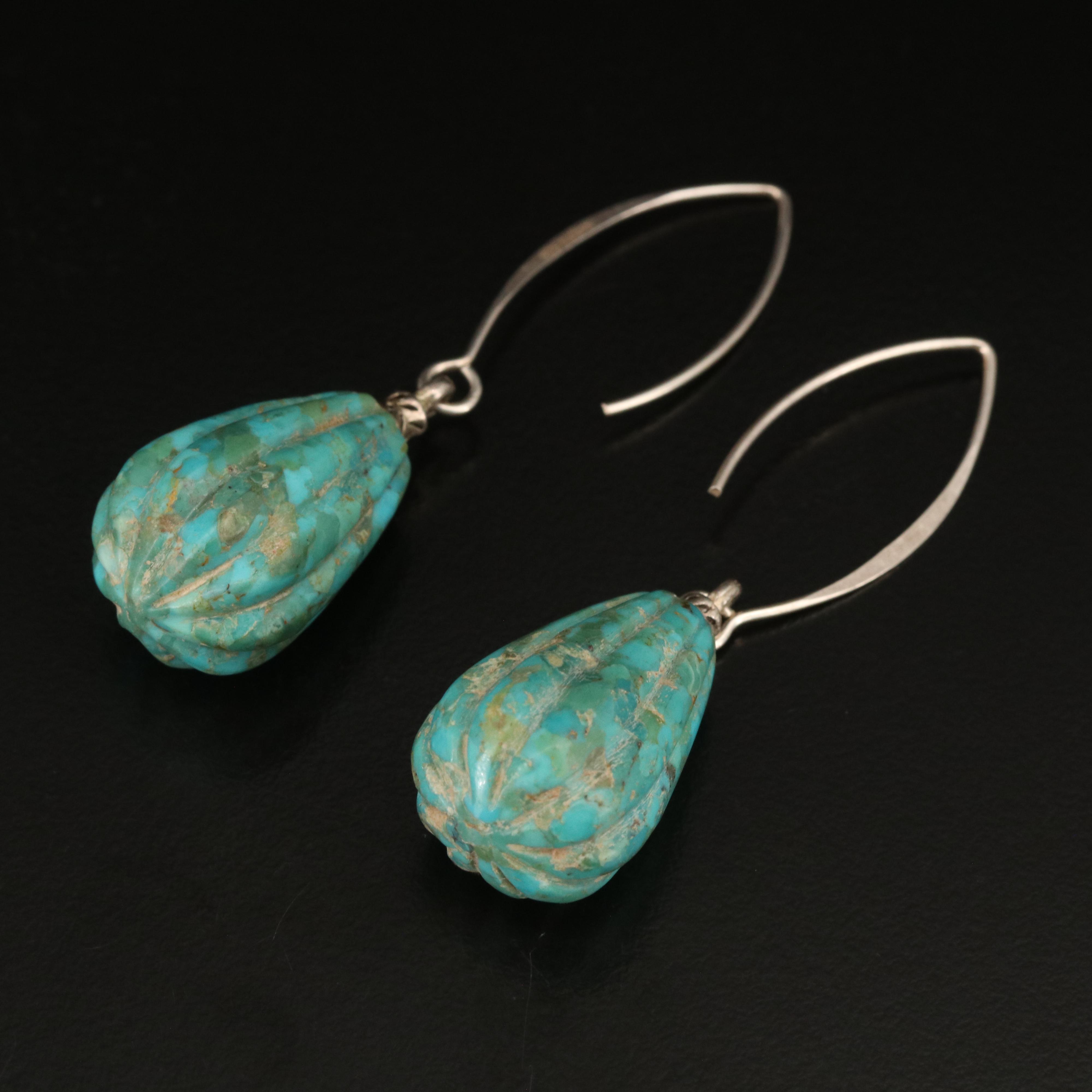 Barse Sterling Turquoise Fluted Drop Earrings