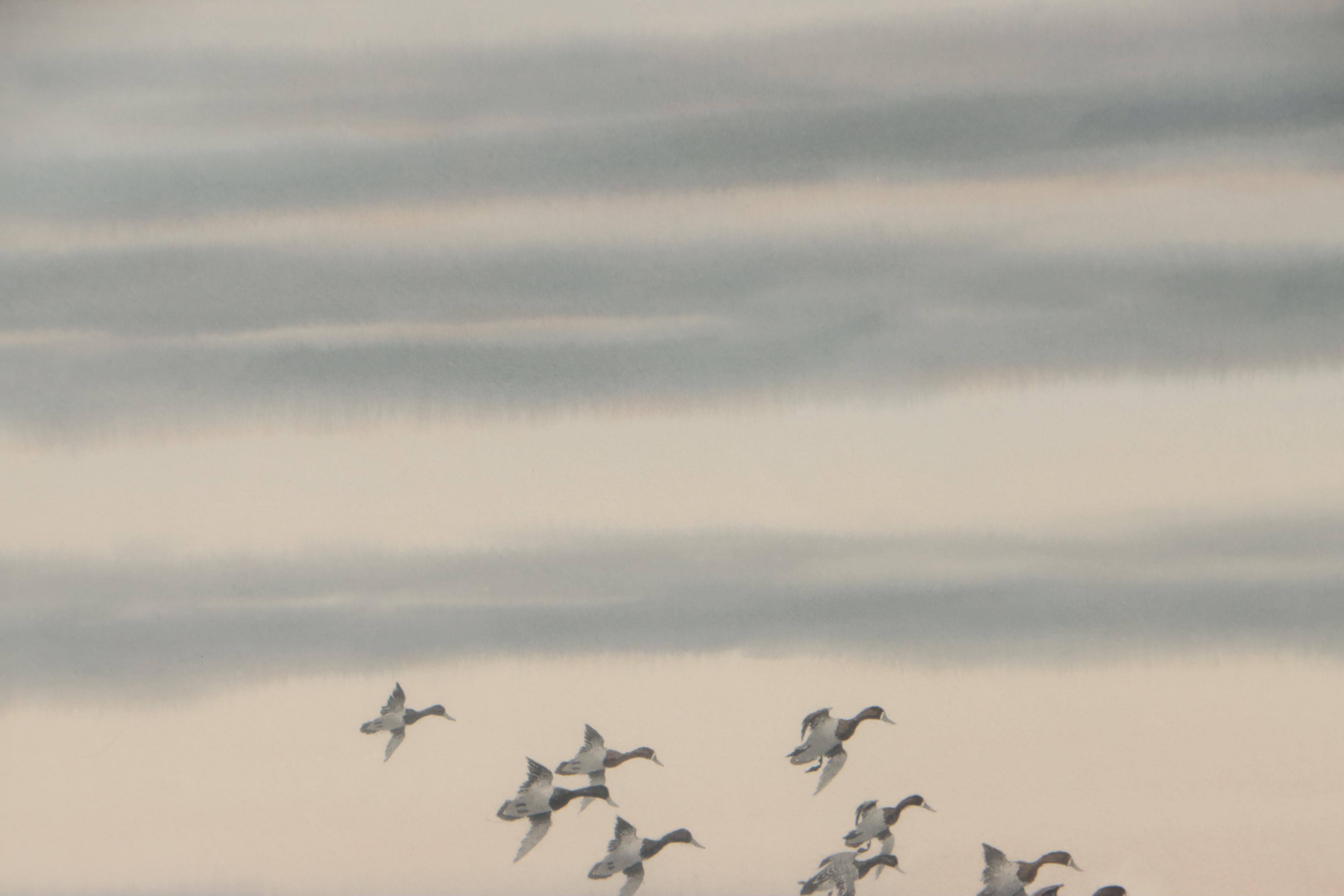 Joseph D. Knap Watercolor Painting of Landscape With Mallards