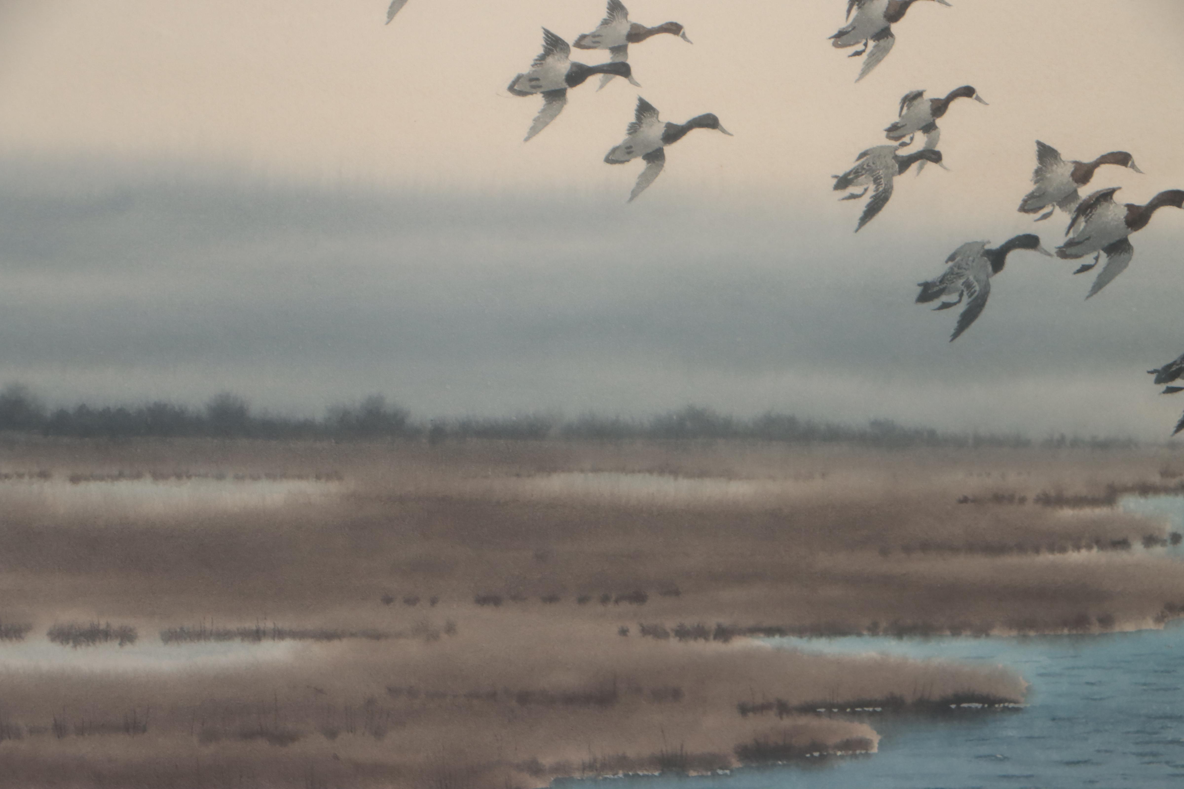 Joseph D. Knap Watercolor Painting of Landscape With Mallards