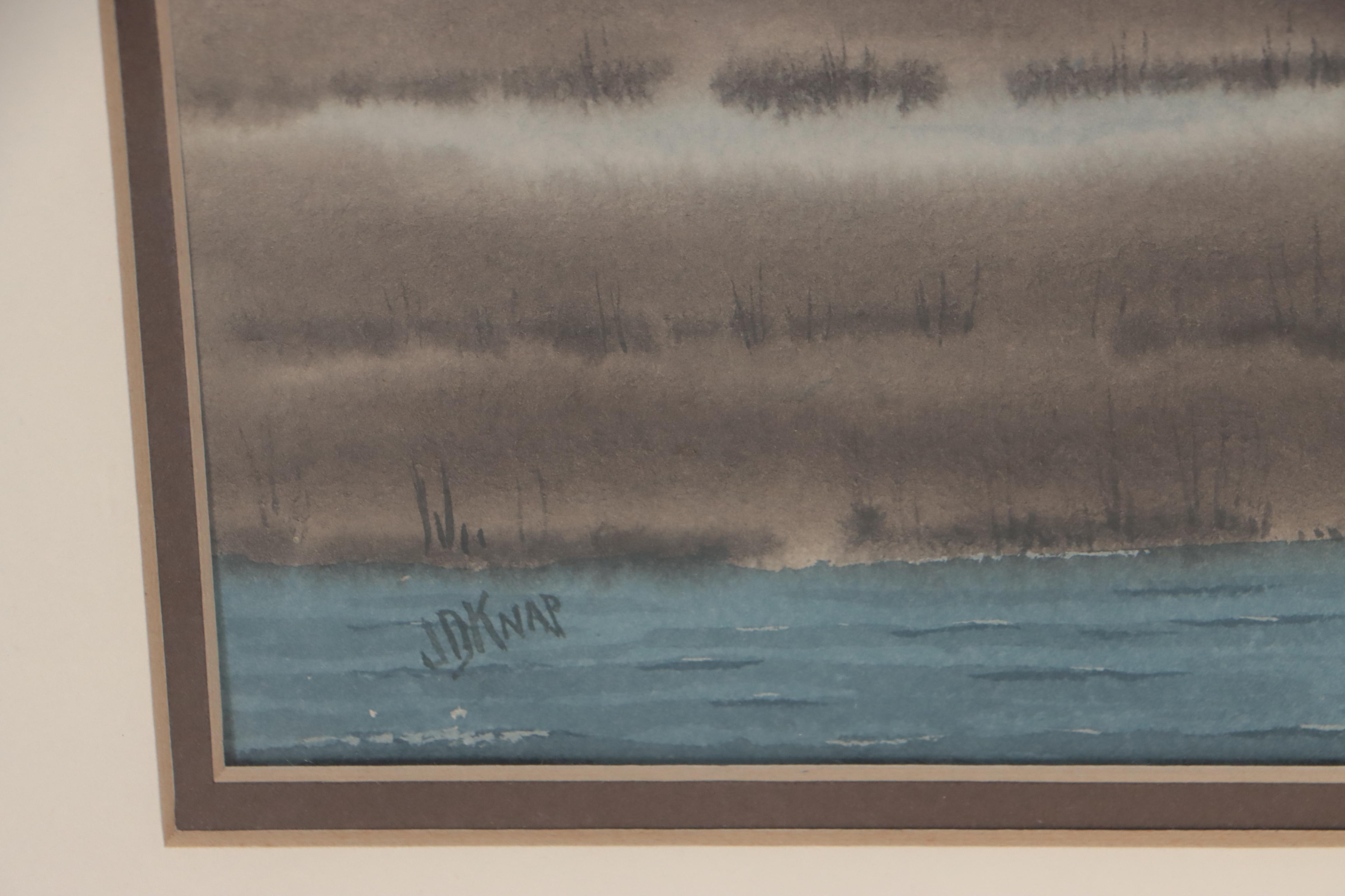 Joseph D. Knap Watercolor Painting of Landscape With Mallards