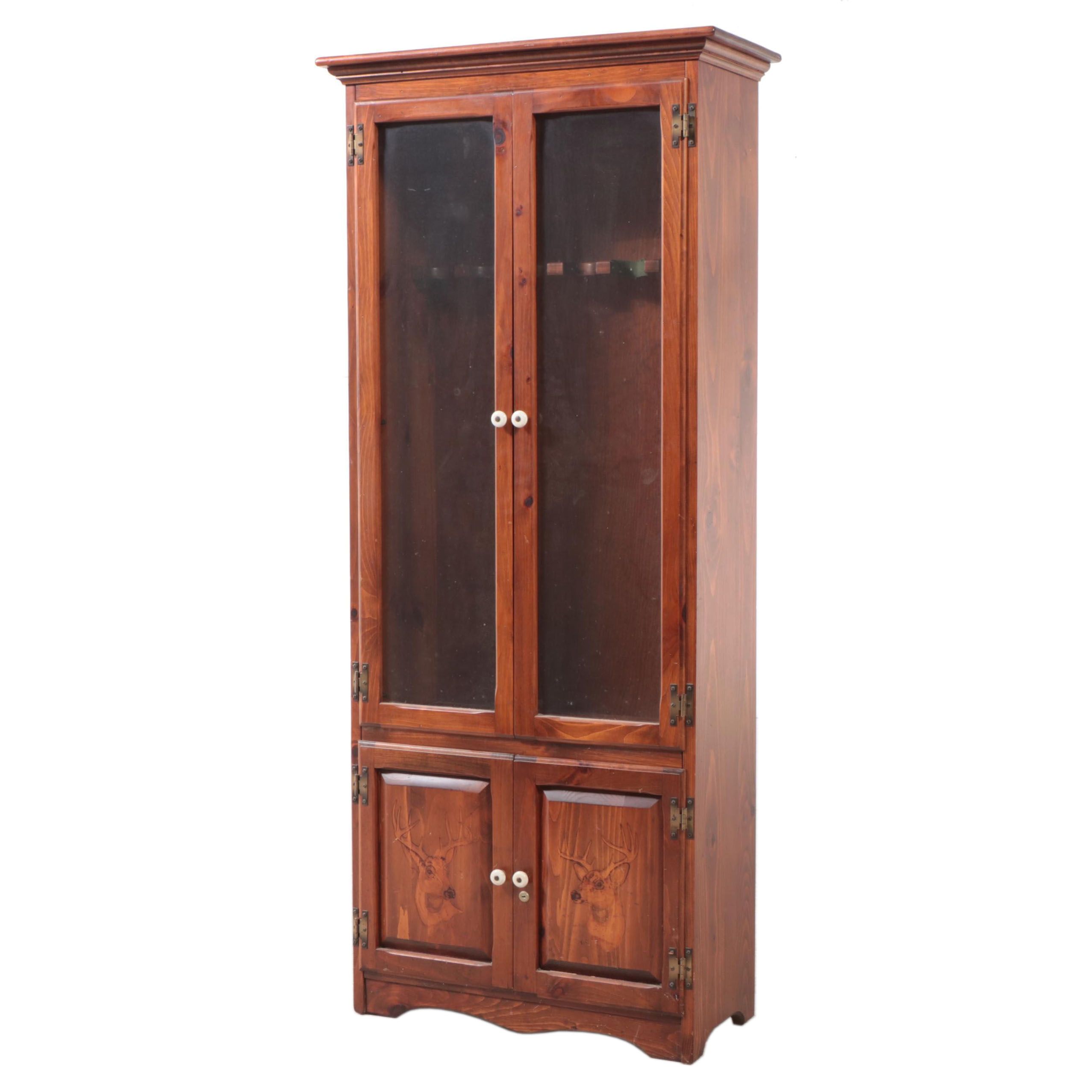 Victorian Style Oak Gun Cabinet with Glass Doors