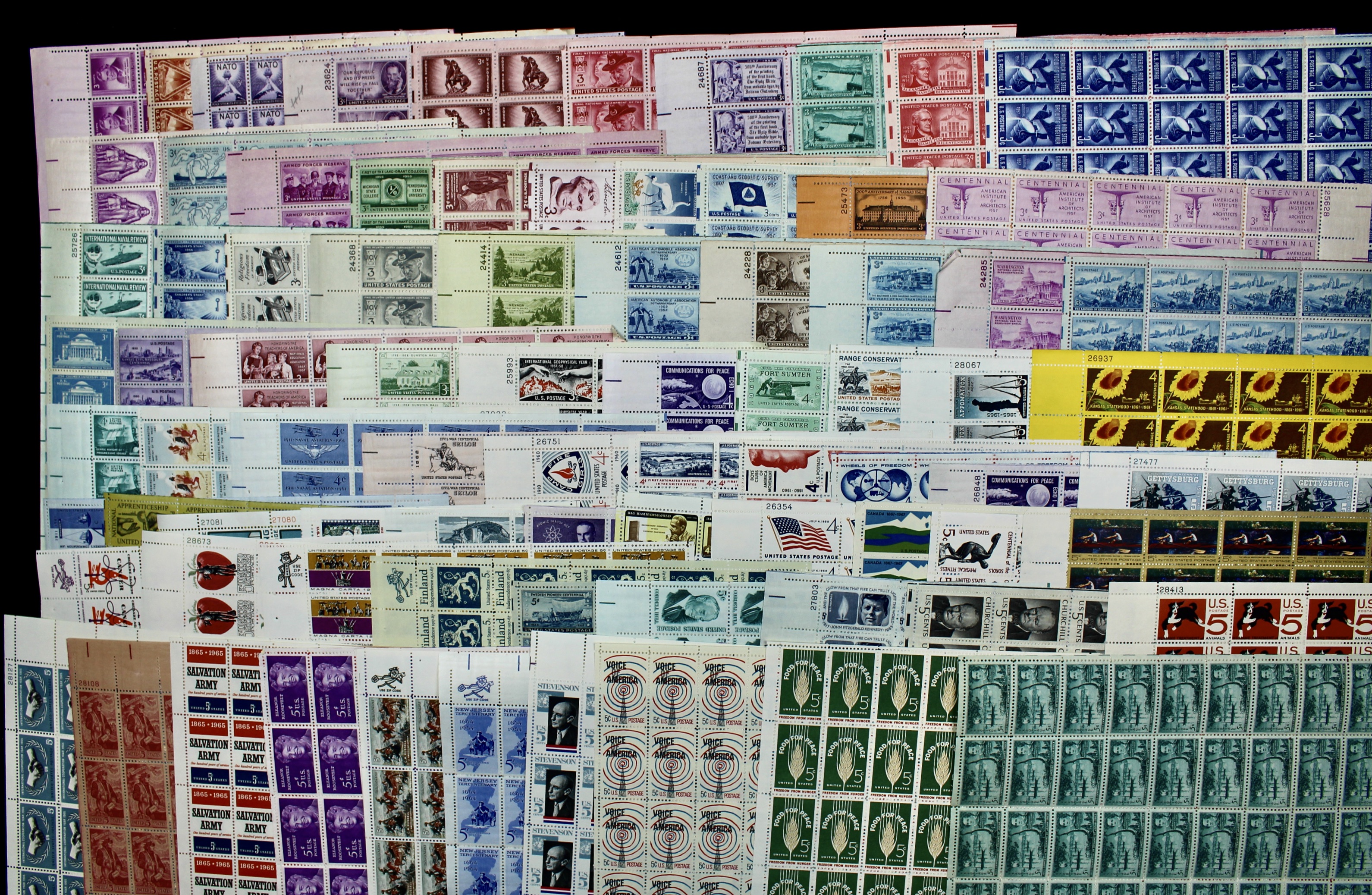 Eighty-Eight U.S. Mint Condition Postage Stamp Sheets, 1940s-1960s
