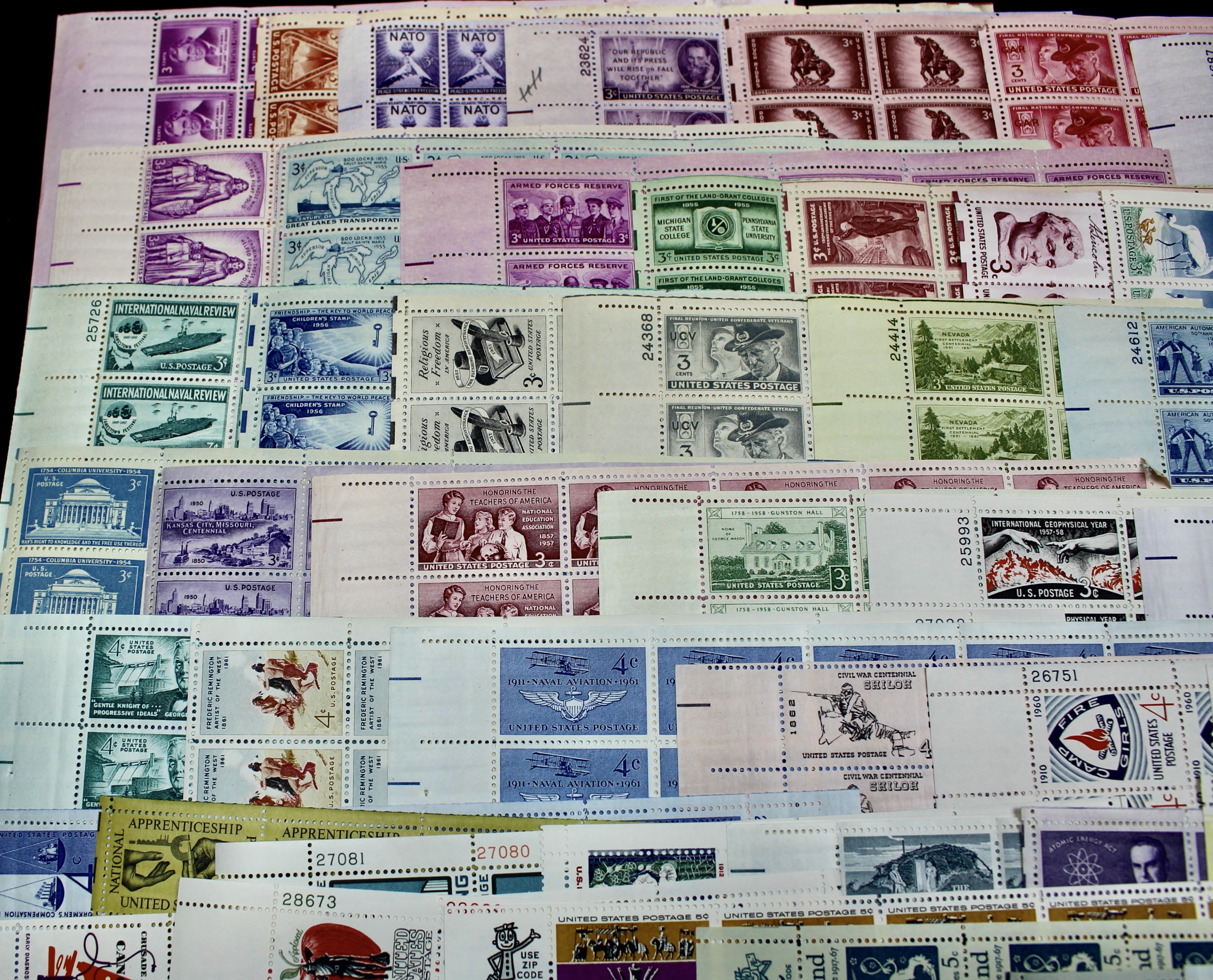 Eighty-Eight U.S. Mint Condition Postage Stamp Sheets, 1940s-1960s