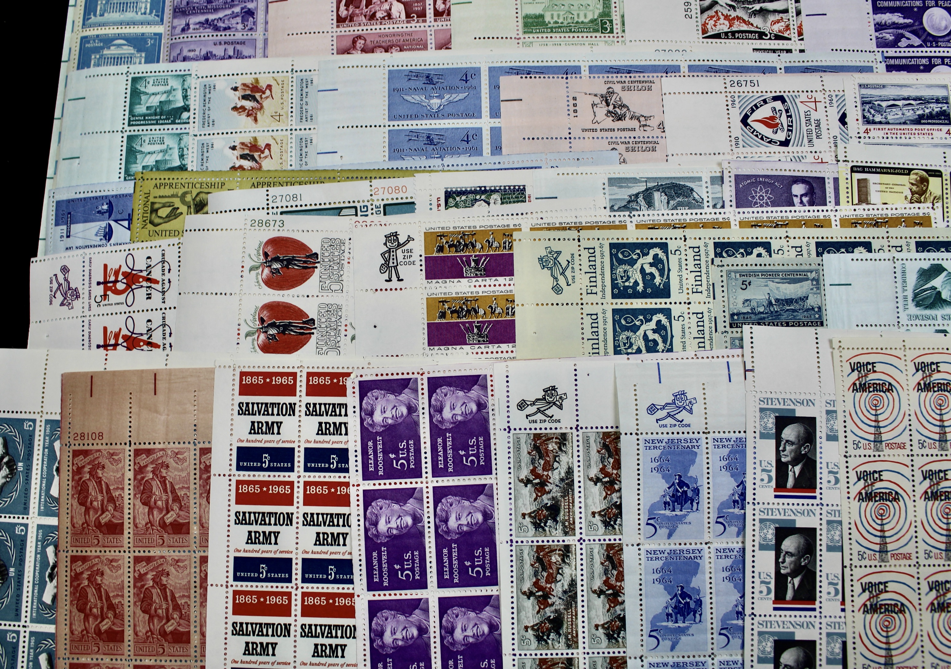 Eighty-Eight U.S. Mint Condition Postage Stamp Sheets, 1940s-1960s