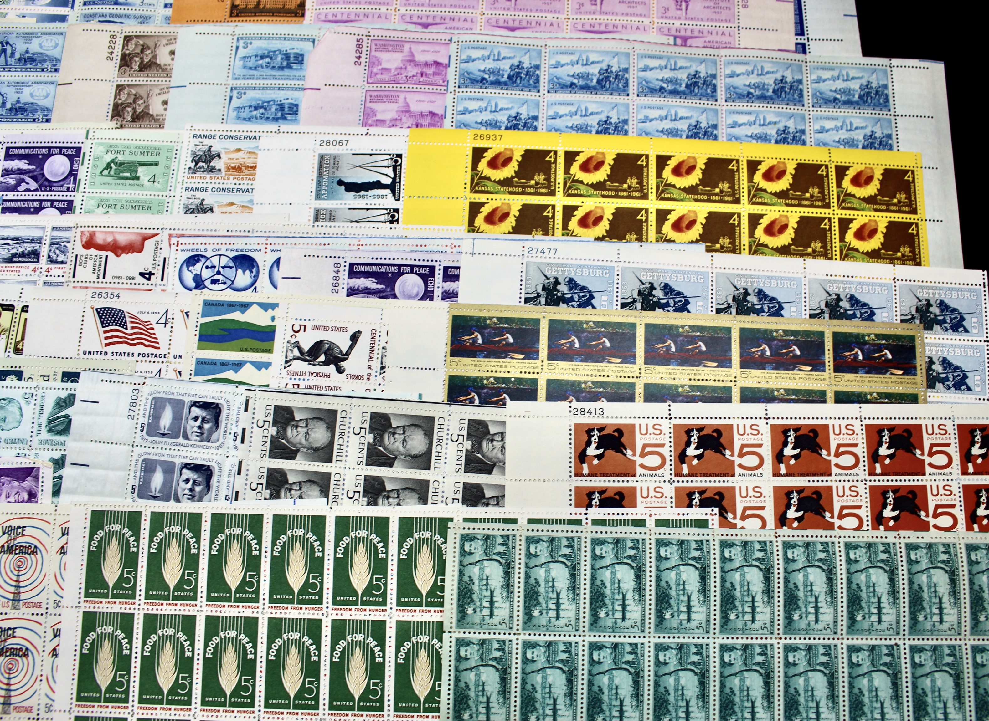 Eighty-Eight U.S. Mint Condition Postage Stamp Sheets, 1940s-1960s