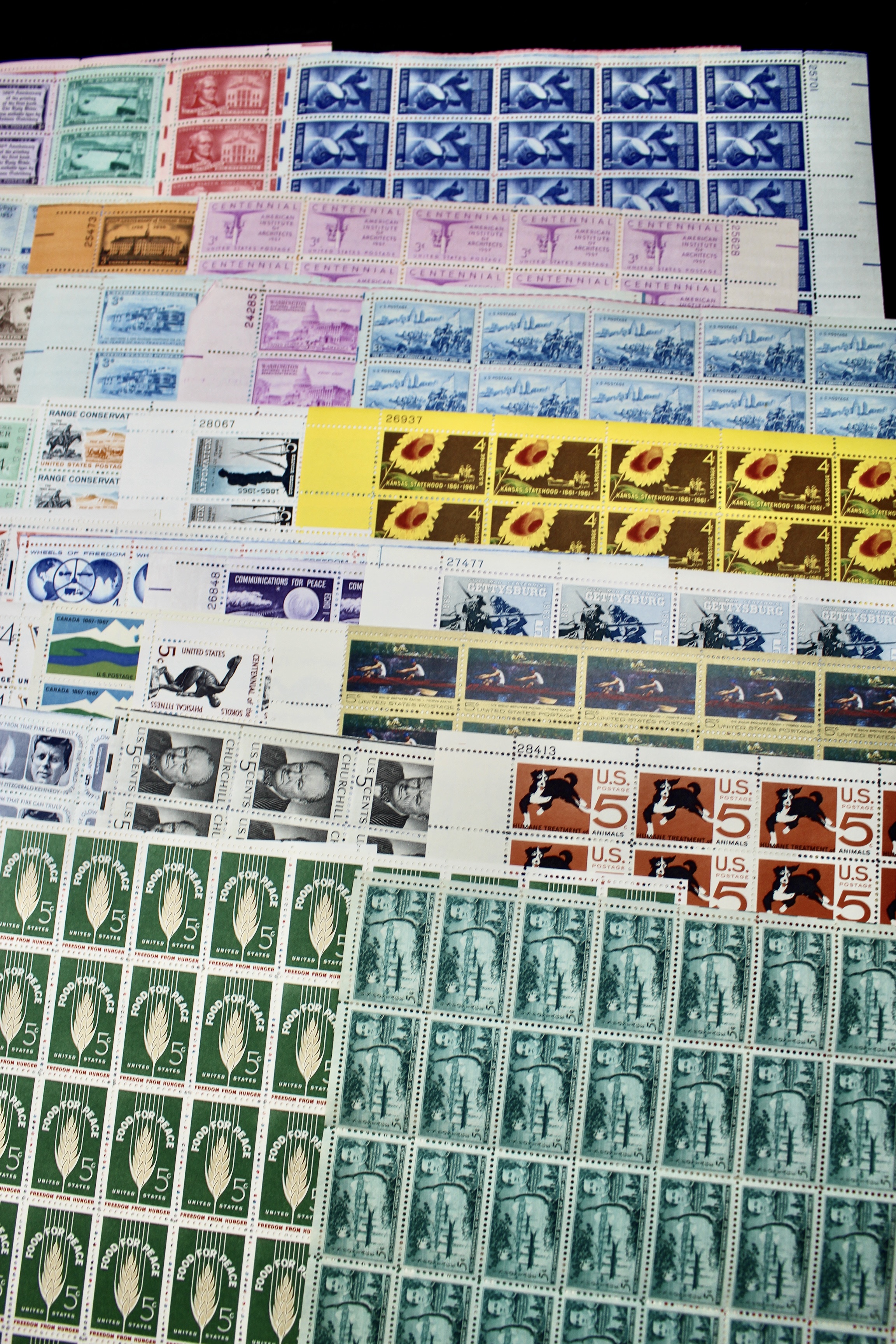 Eighty-Eight U.S. Mint Condition Postage Stamp Sheets, 1940s-1960s