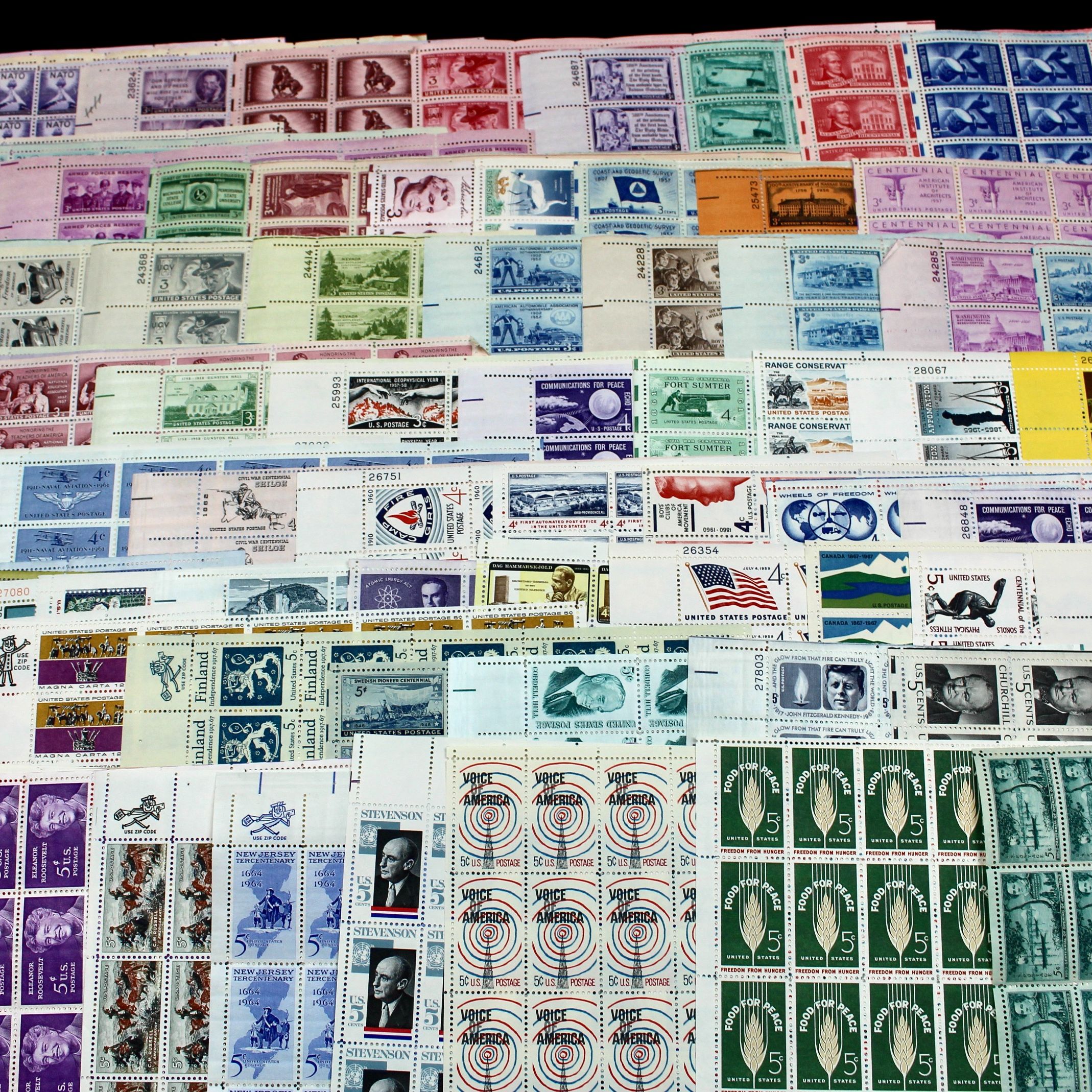 Eighty-Eight U.S. Mint Condition Postage Stamp Sheets, 1940s-1960s