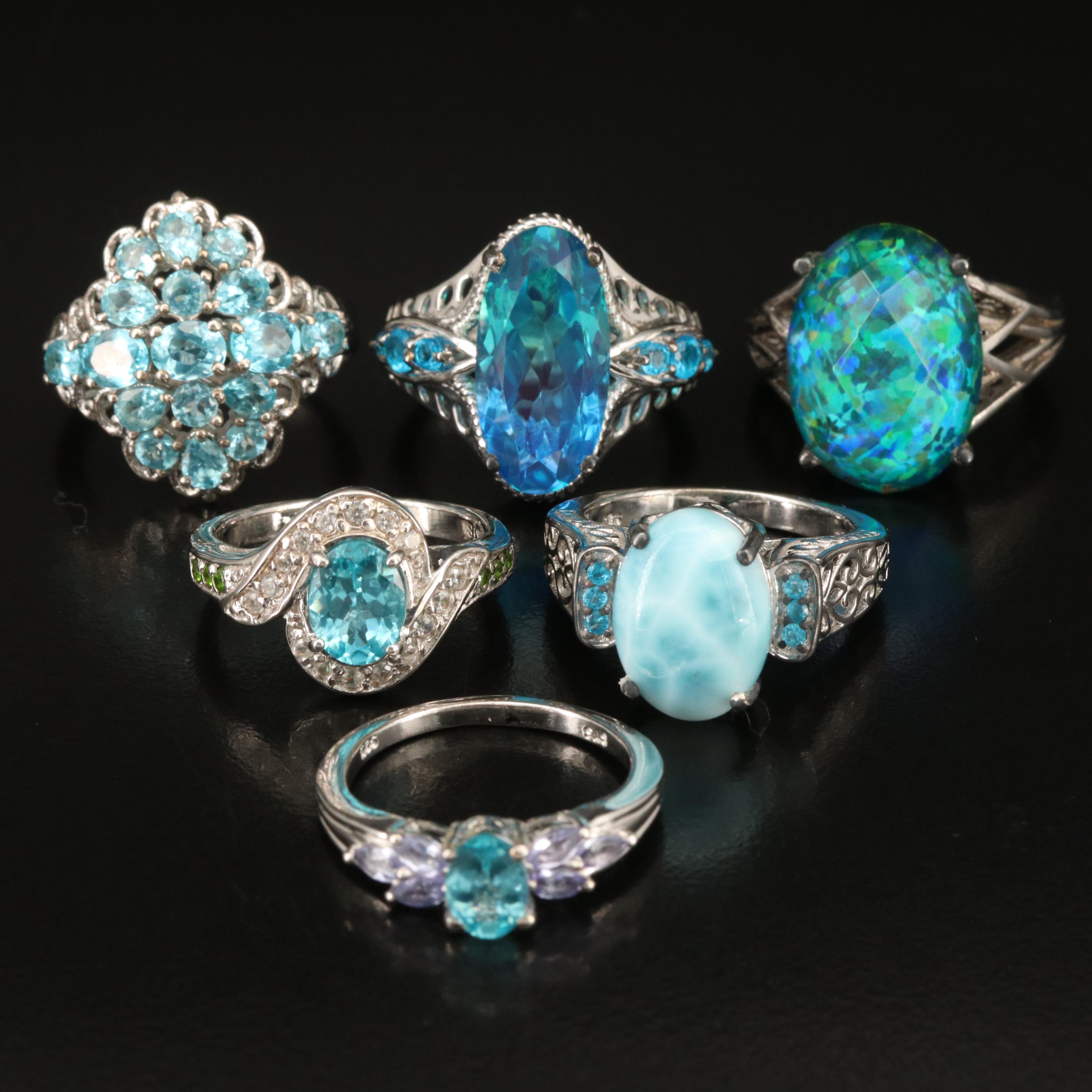 Sterling Ring Grouping Including Larimar, Apatite and Tanzanite