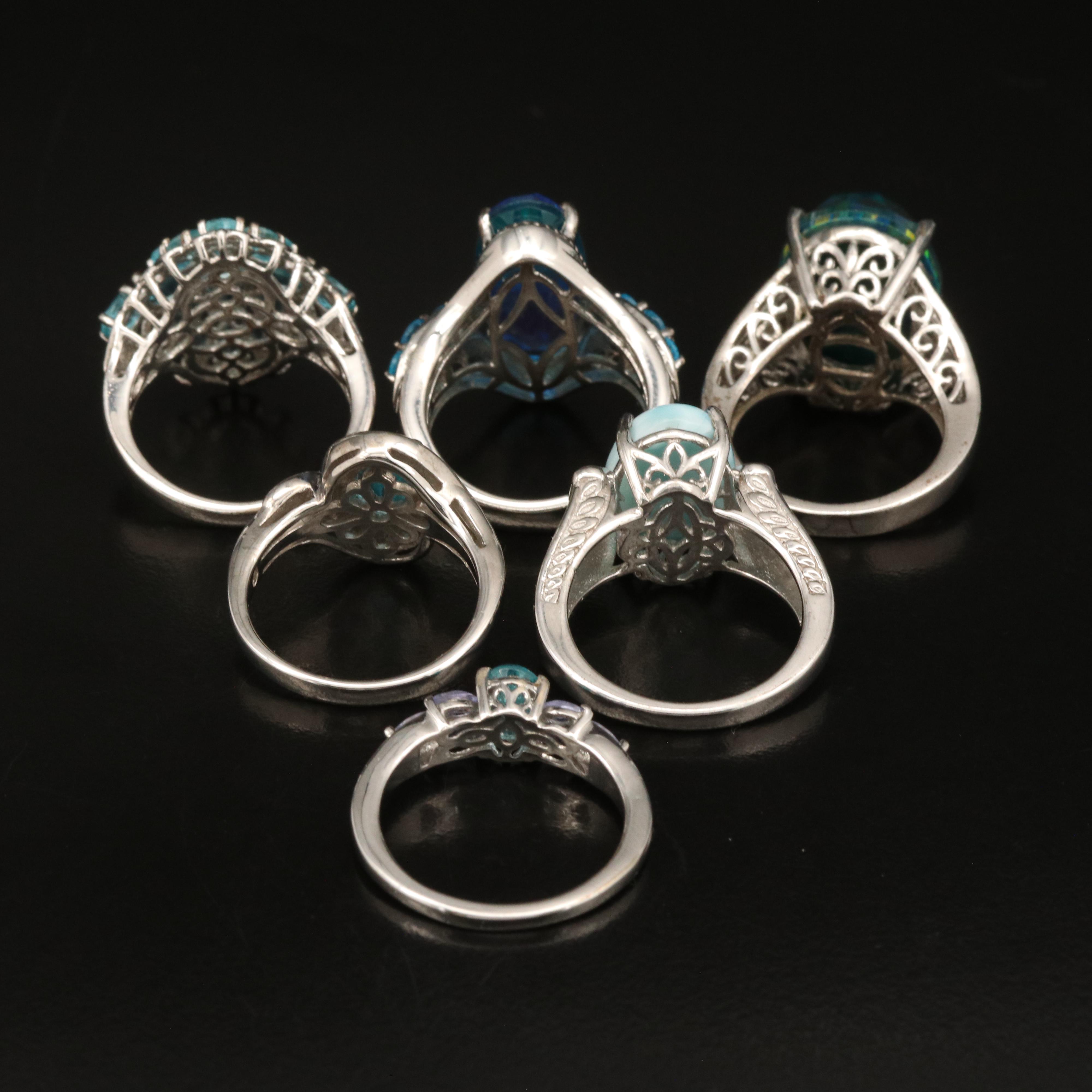 Sterling Ring Grouping Including Larimar, Apatite and Tanzanite