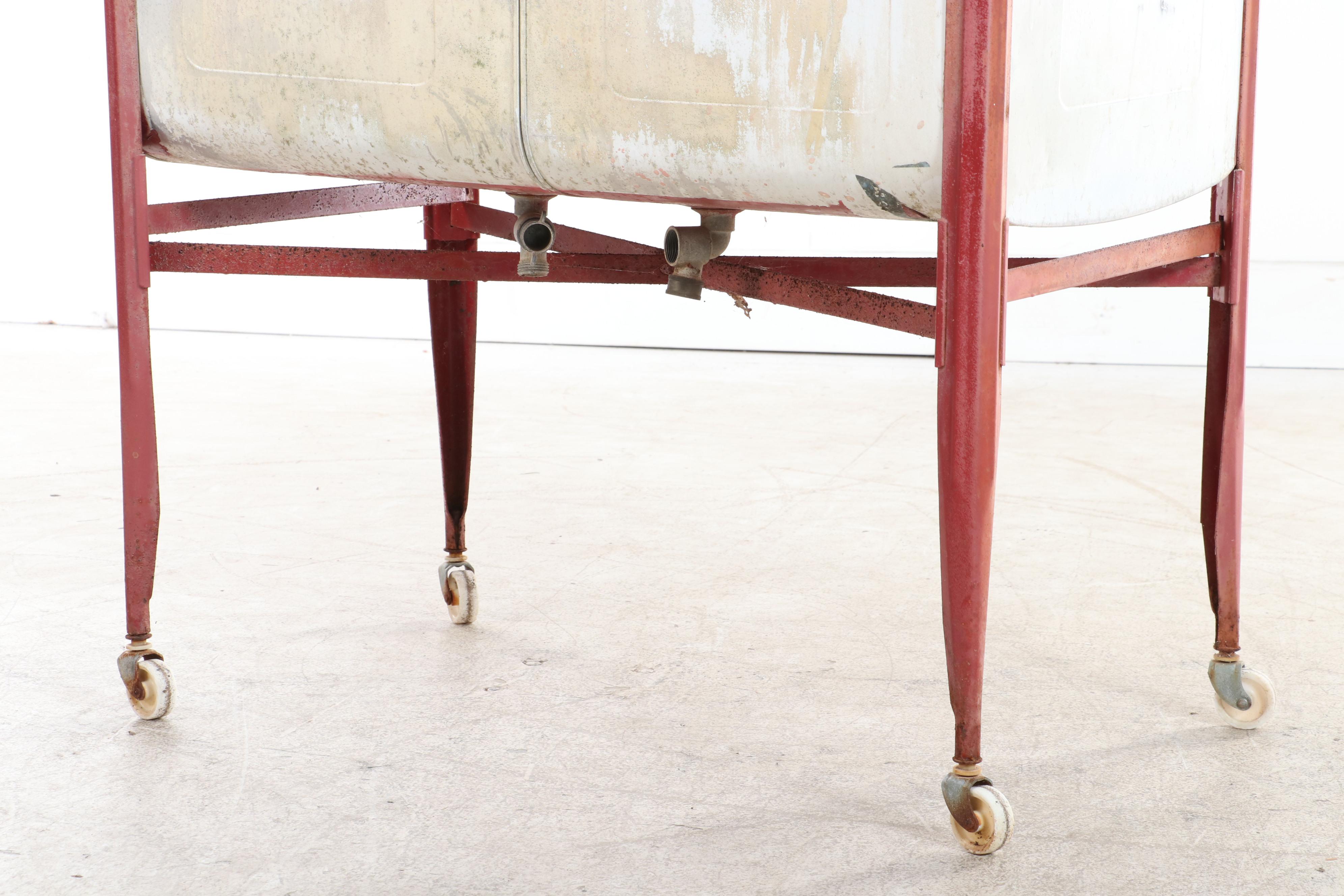 Painted Metal Double Wash Tub on Casters Patio Beverage Cart