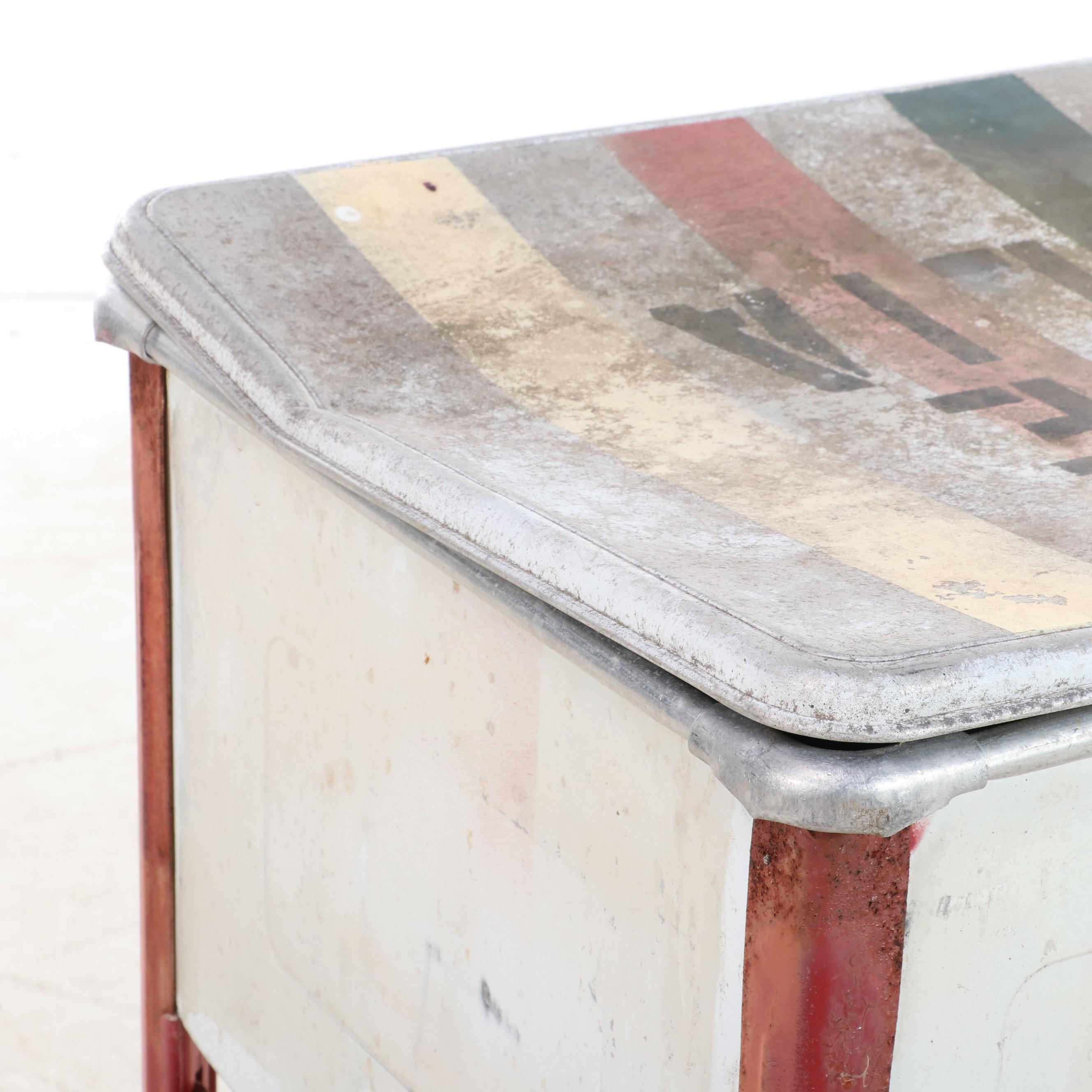 Painted Metal Double Wash Tub on Casters Patio Beverage Cart