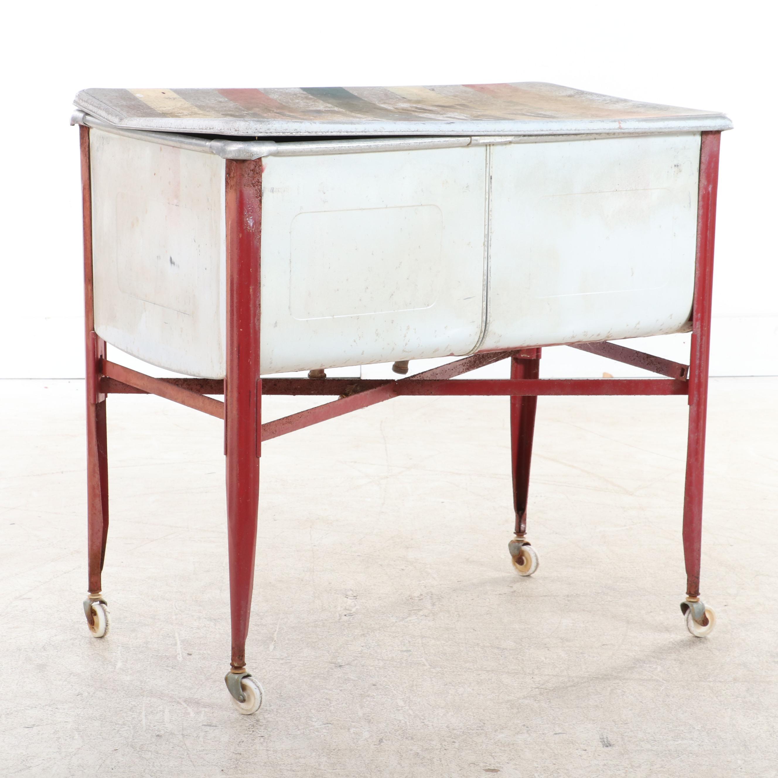 Painted Metal Double Wash Tub on Casters Patio Beverage Cart