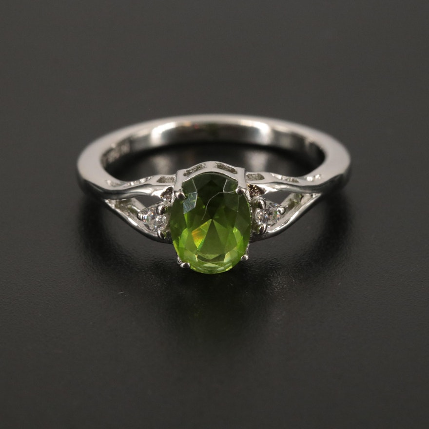 Sterling Peridot and Cubic Zirconia Ring