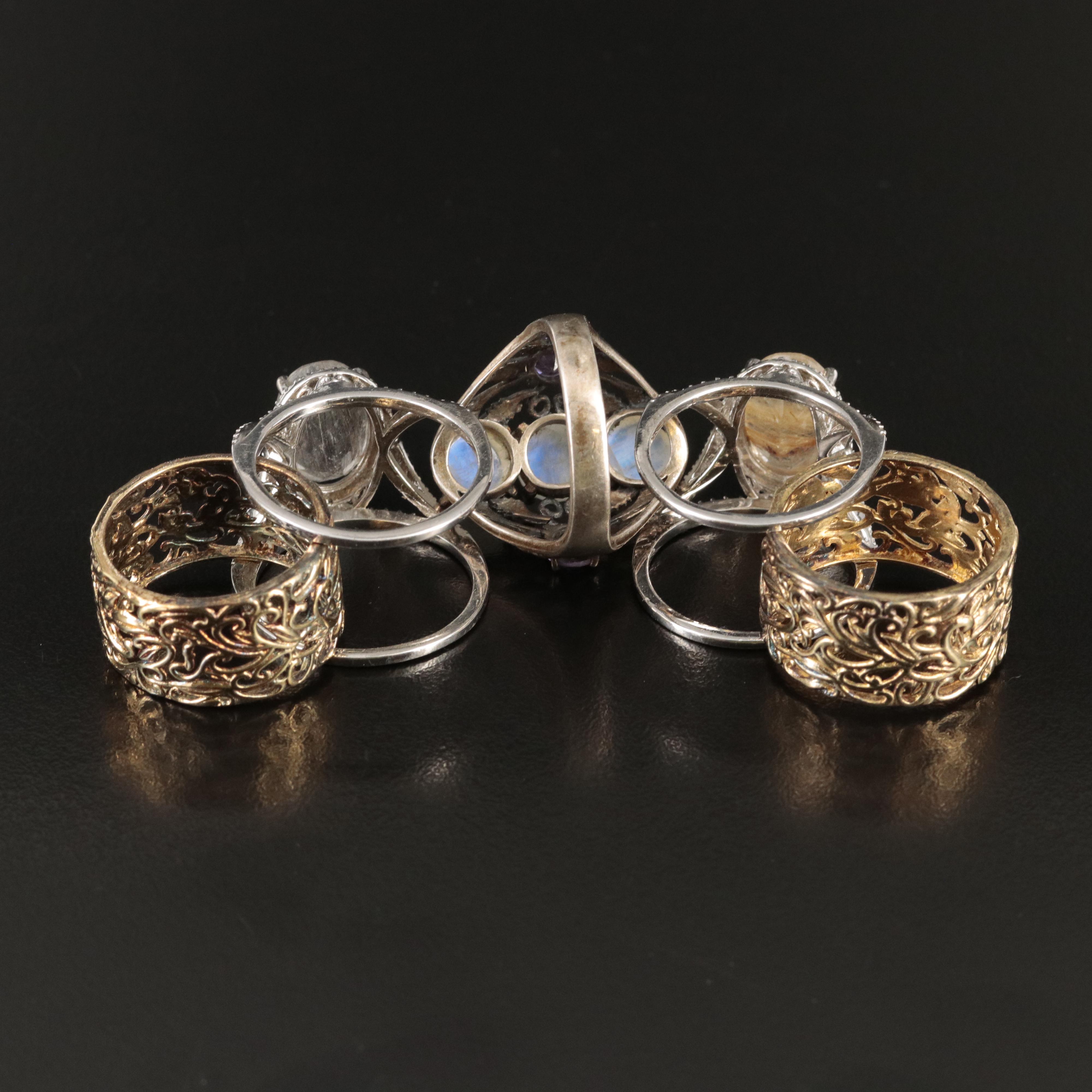 Sterling Rings Including Quartz, Moonstone and Amethyst
