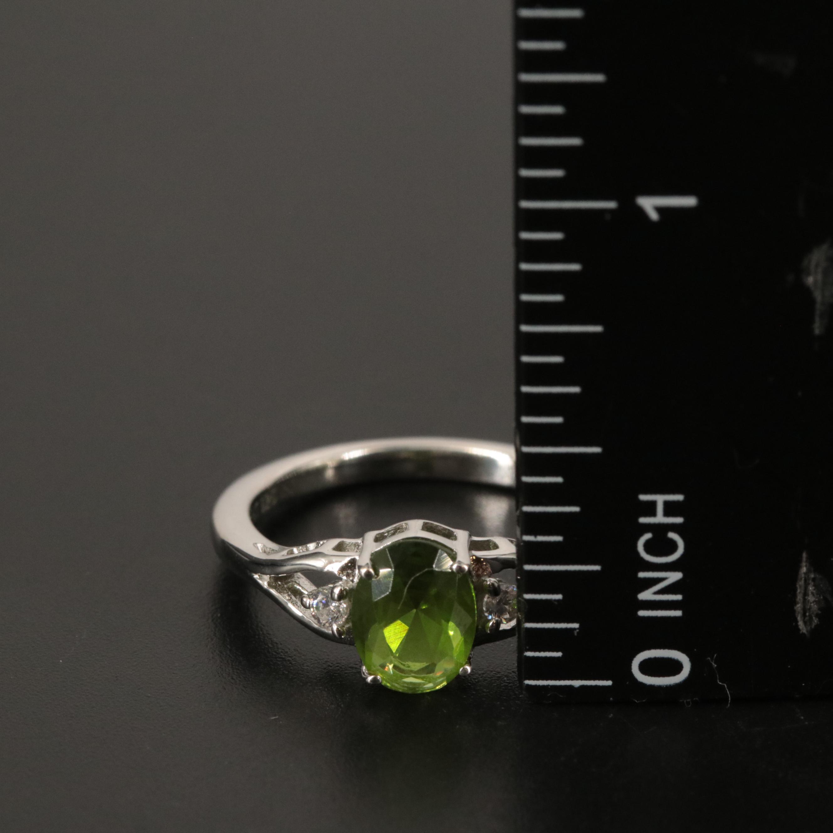 Sterling Peridot and Cubic Zirconia Ring
