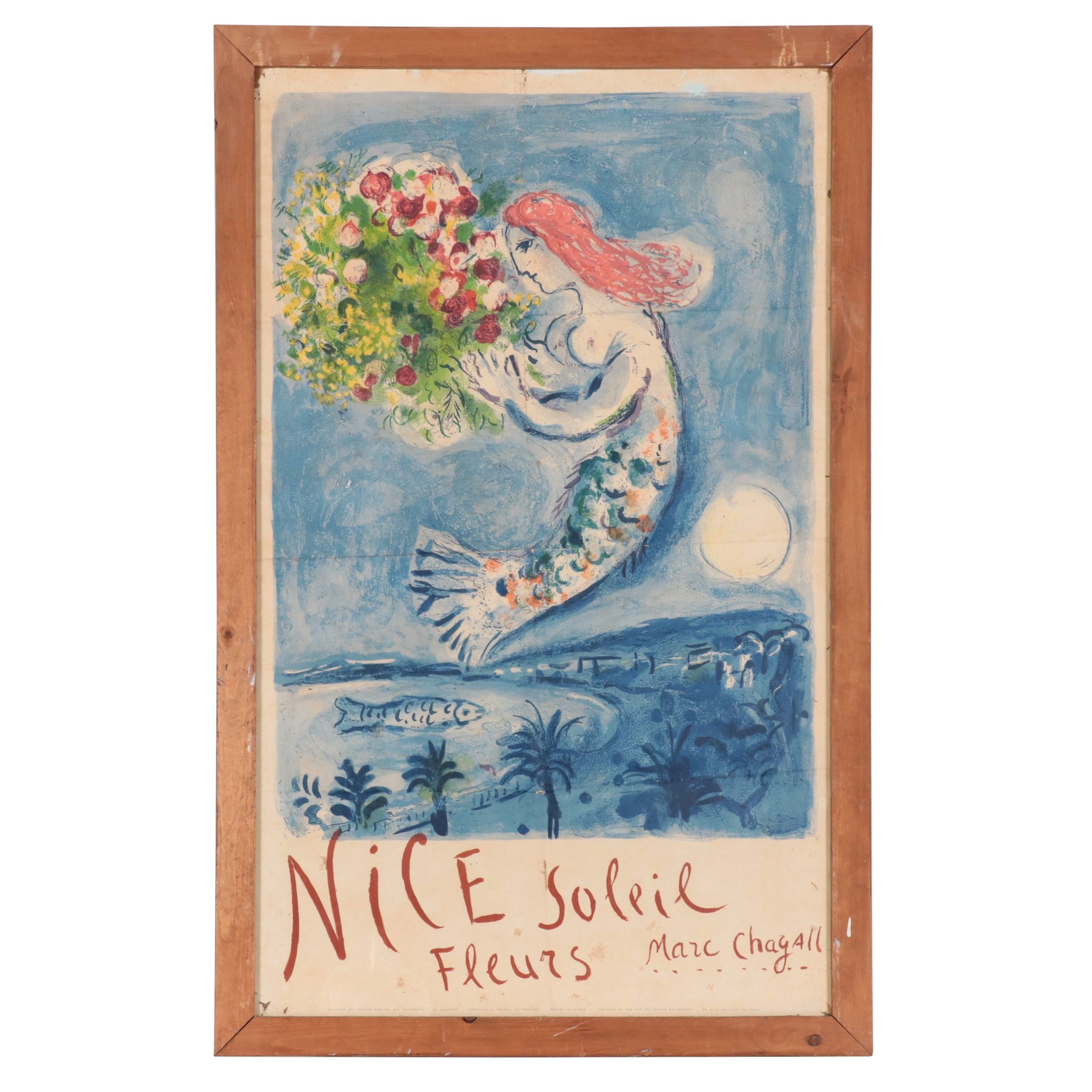 Marc Chagall Lithograph Poster "Nice Soleil Fleurs," 1962