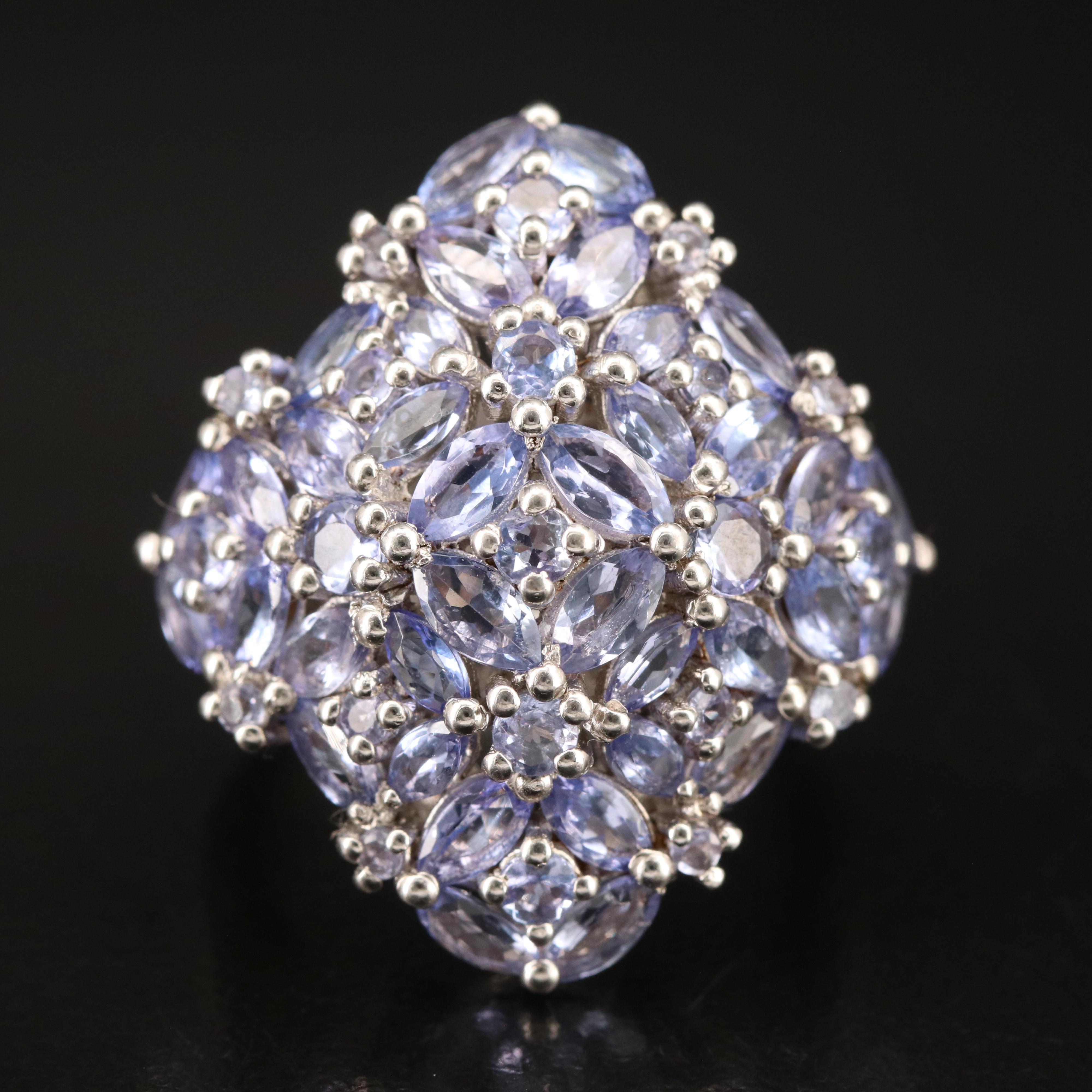 Sterling Tanzanite Cluster Ring