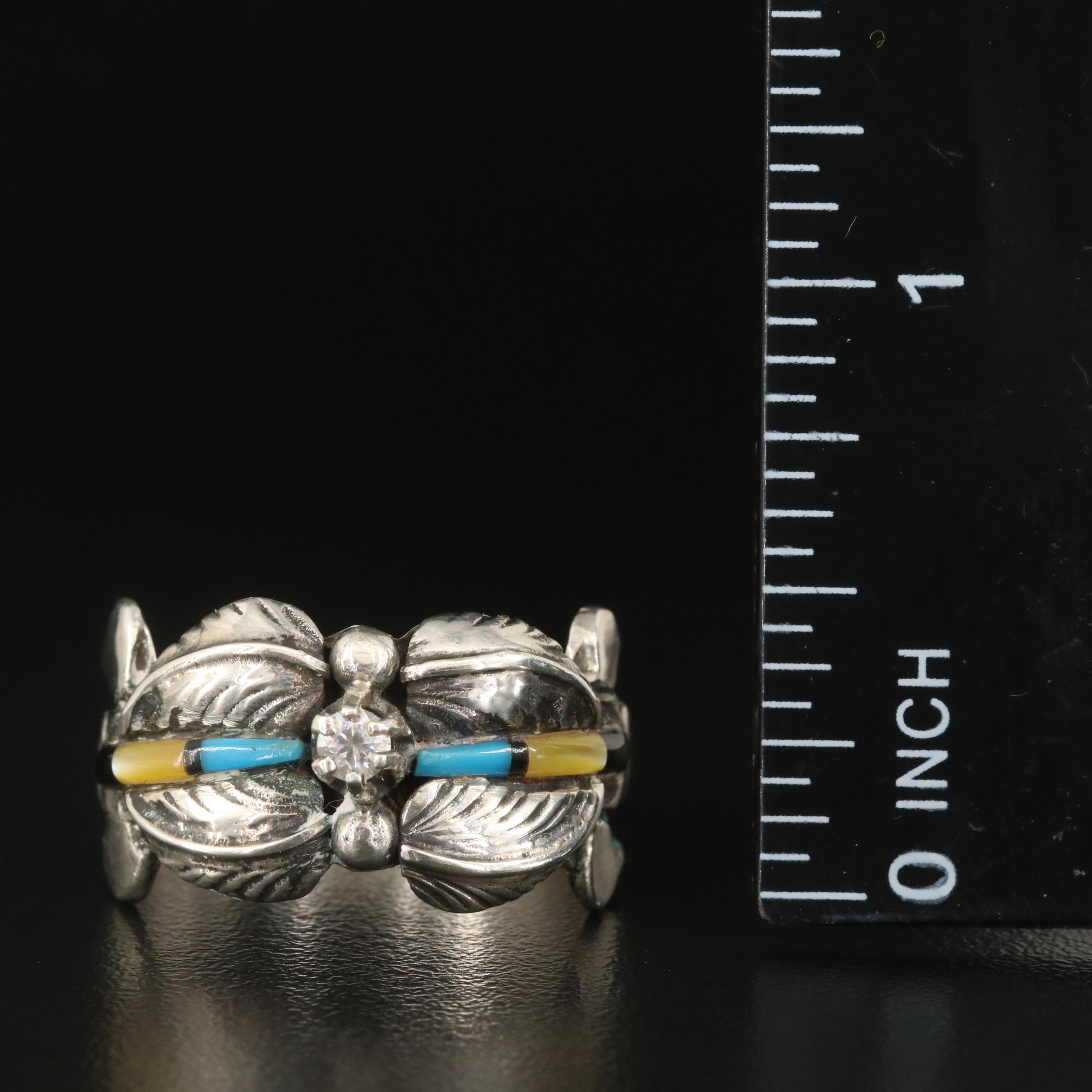 Southwestern Sterling Turquoise, Mother-of-Pearl and Cubic Zirconia Ring