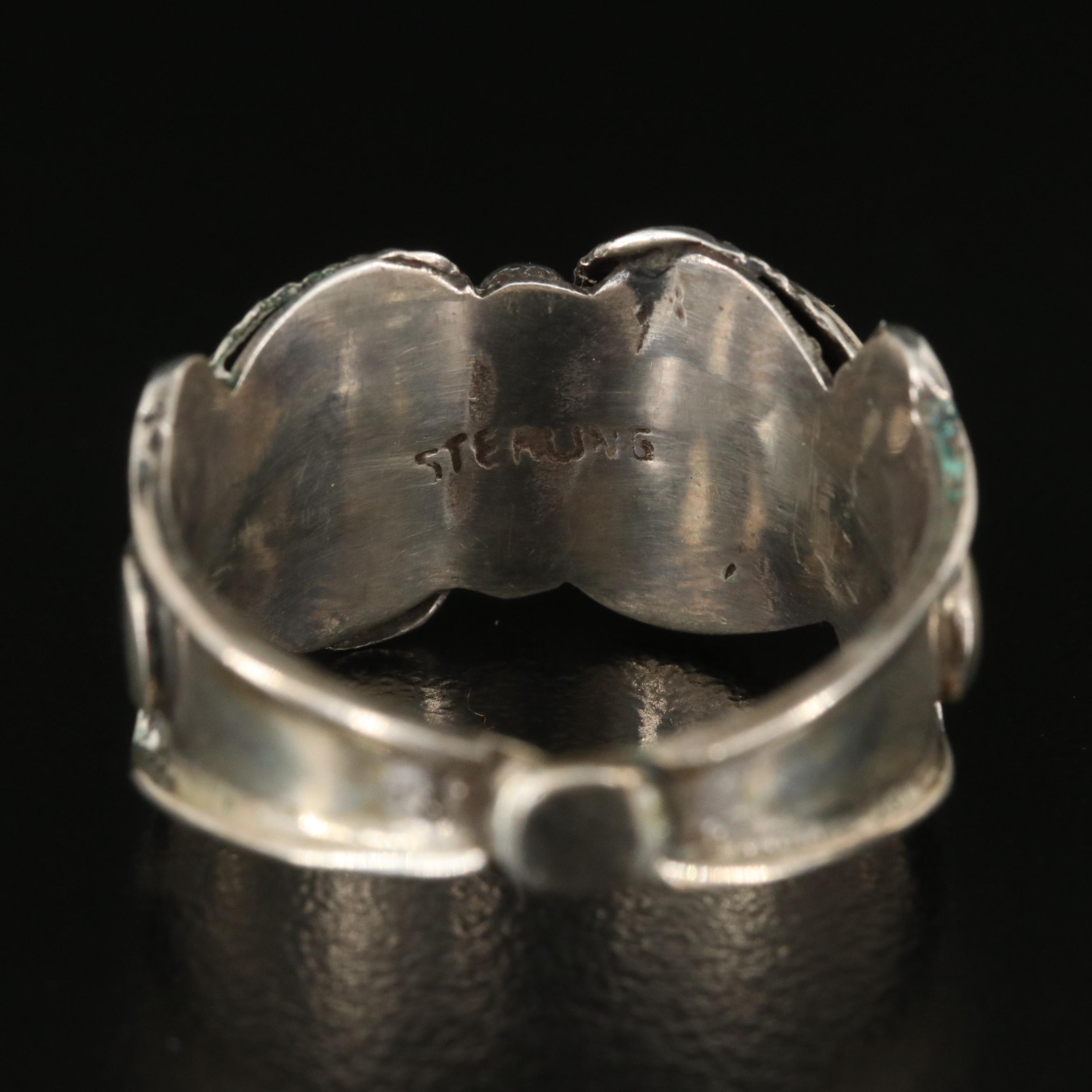 Southwestern Sterling Turquoise, Mother-of-Pearl and Cubic Zirconia Ring