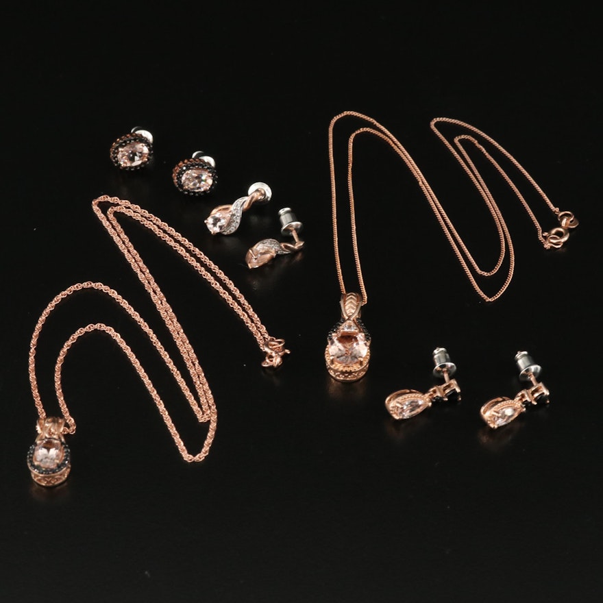 Sterling Pairs of Earrings and Pendant Necklaces Including Morganite and Zircon