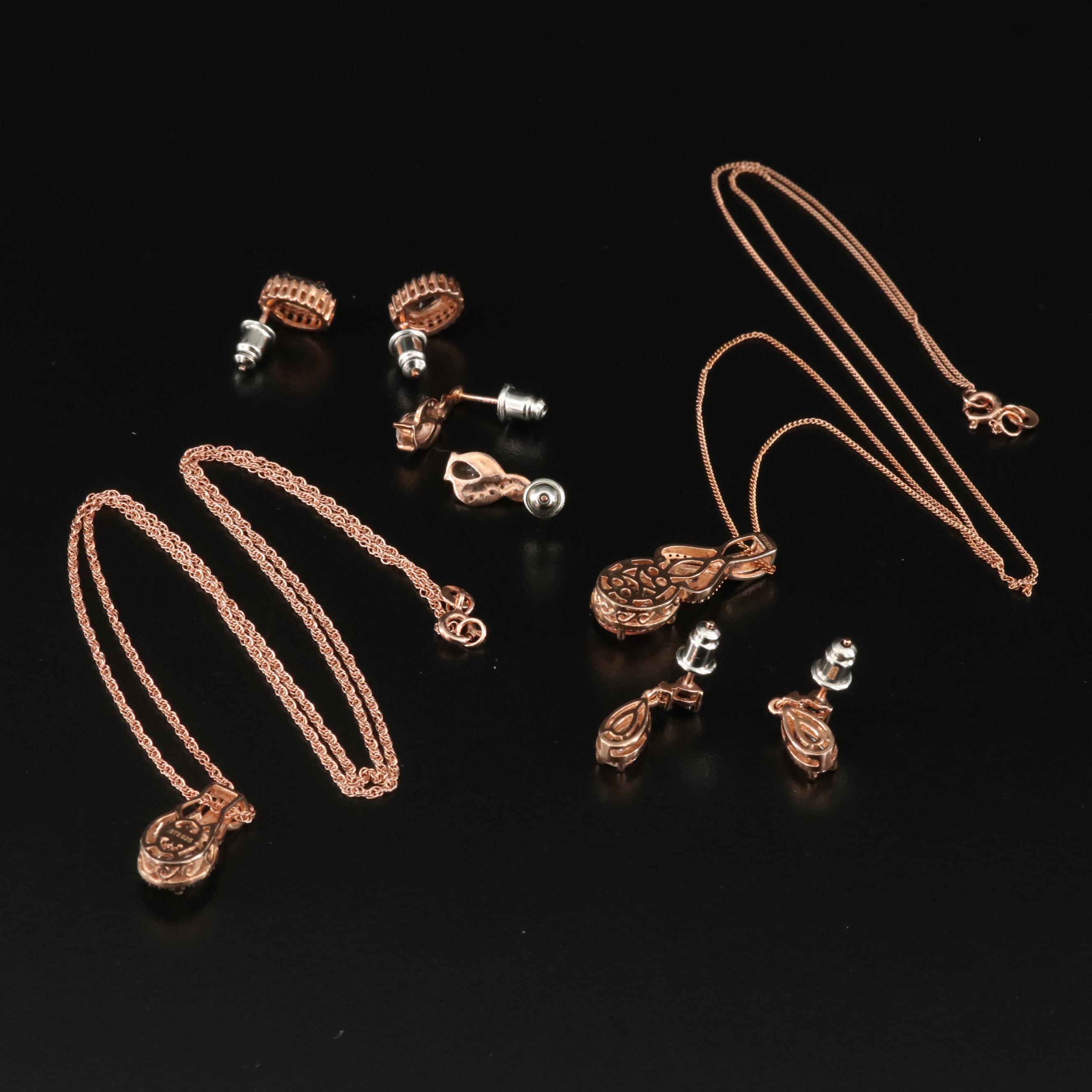 Sterling Pairs of Earrings and Pendant Necklaces Including Morganite and Zircon