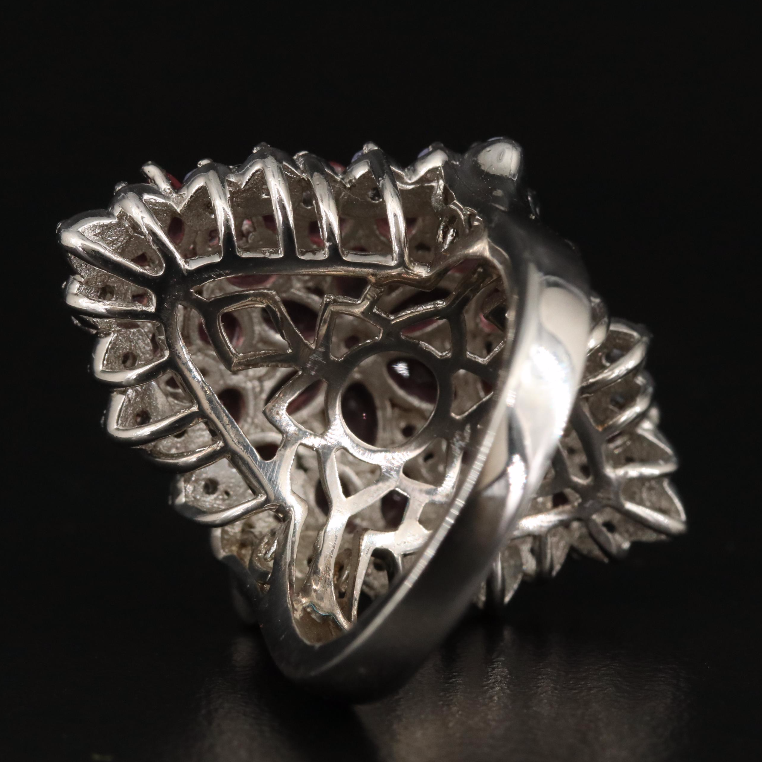 Sterling Tourmaline and Tanzanite Cluster Ring