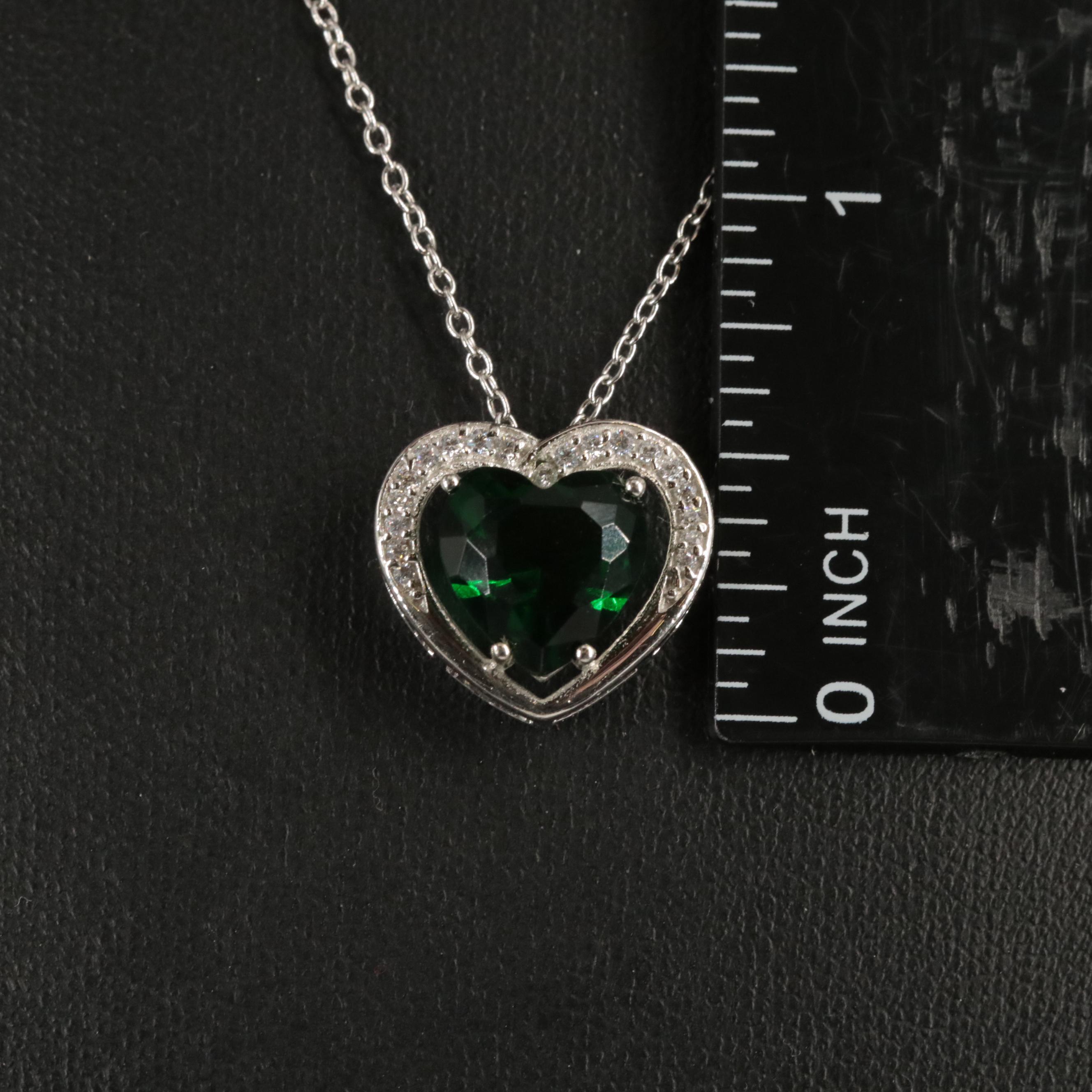 Sterling Emerald and Cubic Zirconia Pendant Necklace