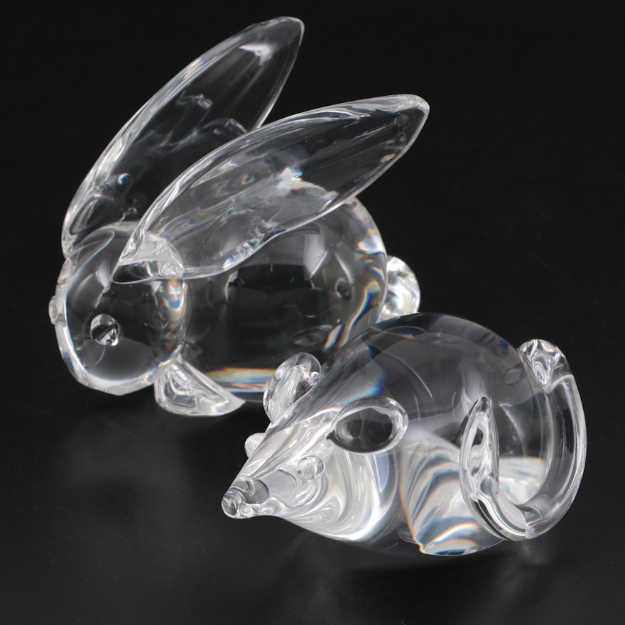 Steuben Art Glass "Heritage Mouse" and "Rabbit" Figurines