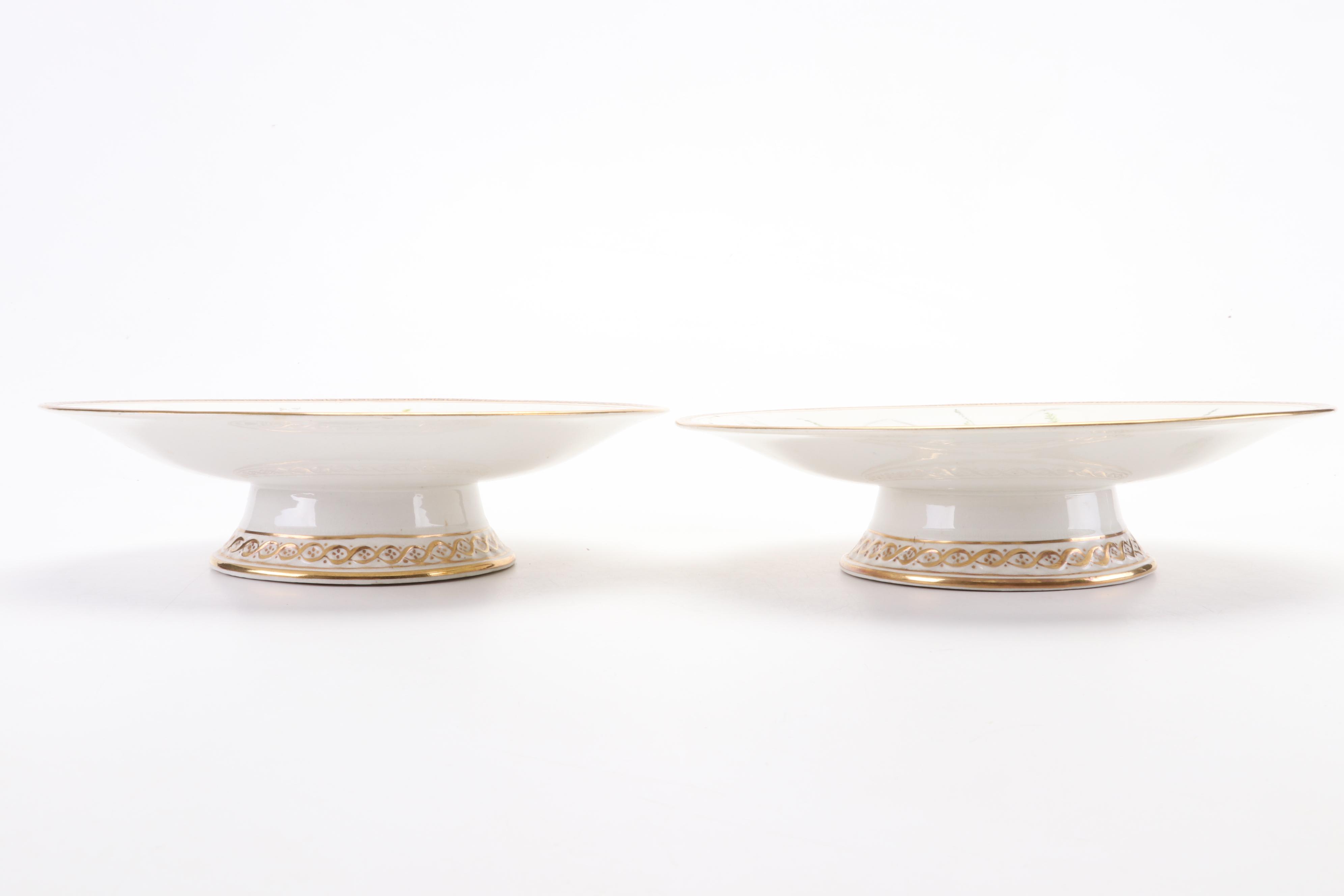 European Porcelain Hand-Painted Botanical Pattern Tazzas, 19th C.entury