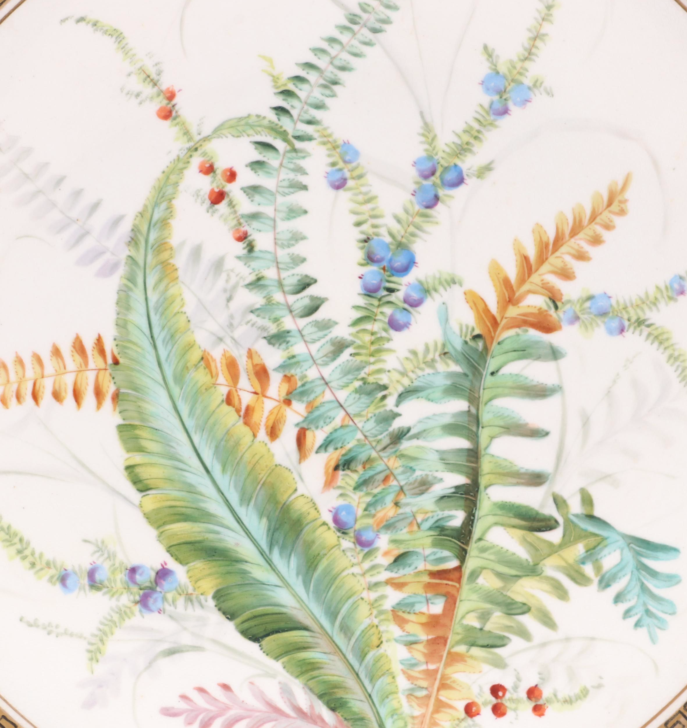 European Porcelain Hand-Painted Botanical Pattern Tazzas, 19th C.entury