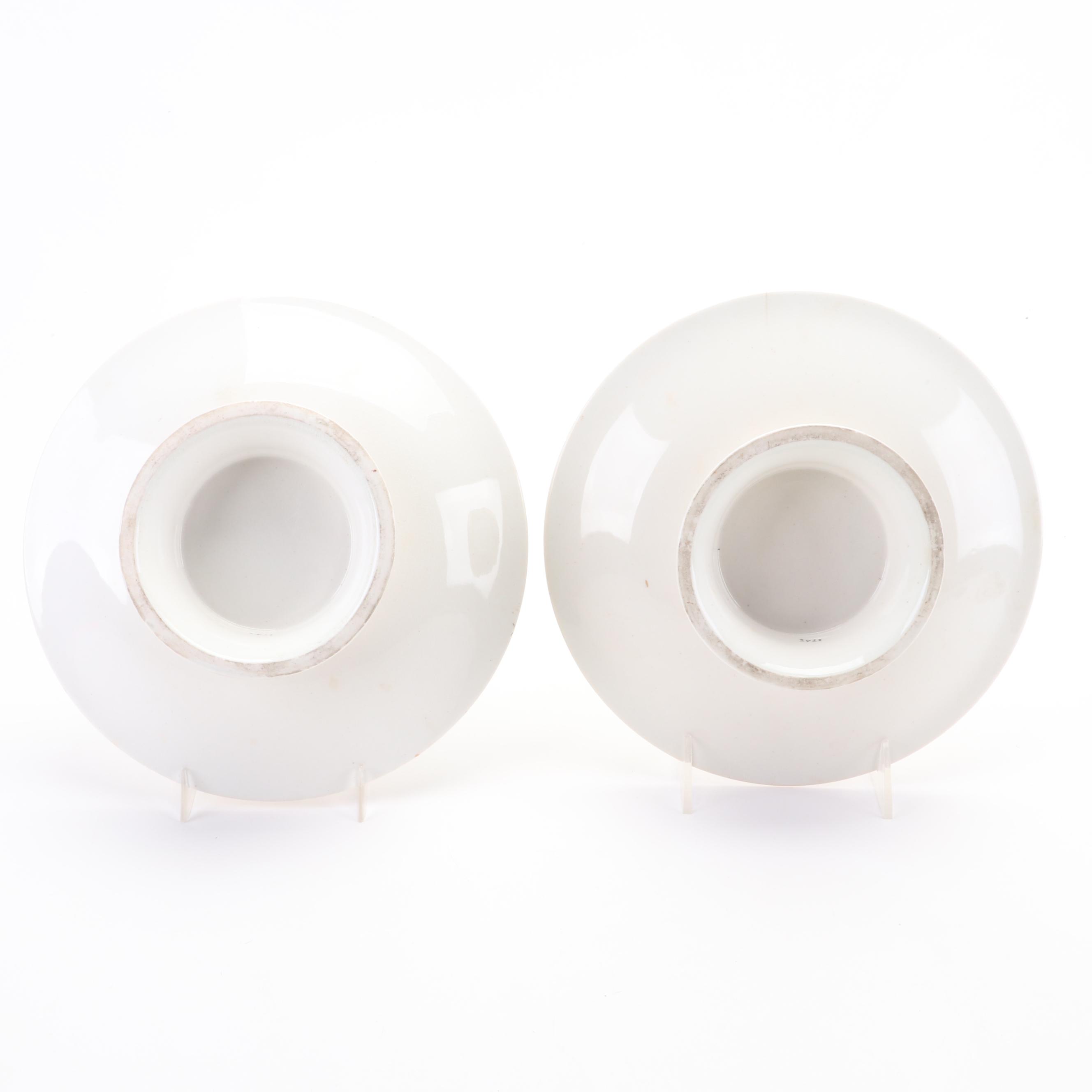 European Porcelain Hand-Painted Botanical Pattern Tazzas, 19th C.entury