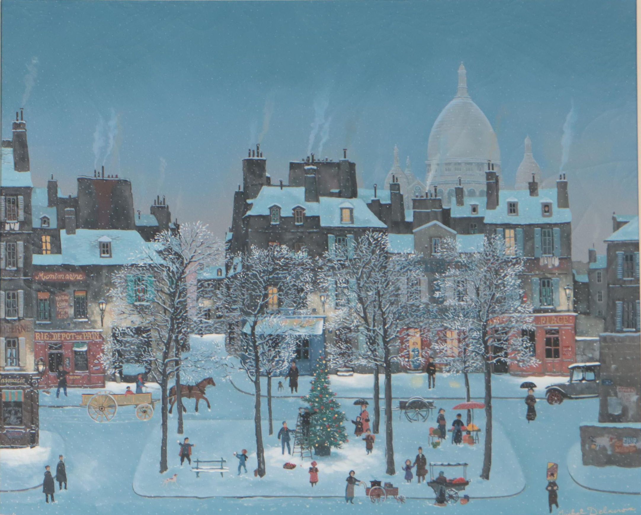 Michel Delacroix Serigraph "Noël à Montmartre"