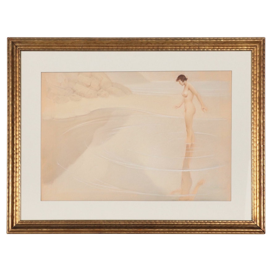 Pastel Drawing of Ethereal Landscape With Nude