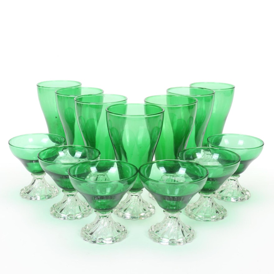 Anchor Hocking "Burple- Inspiration Green" Iced Tea Glasses and Coupes