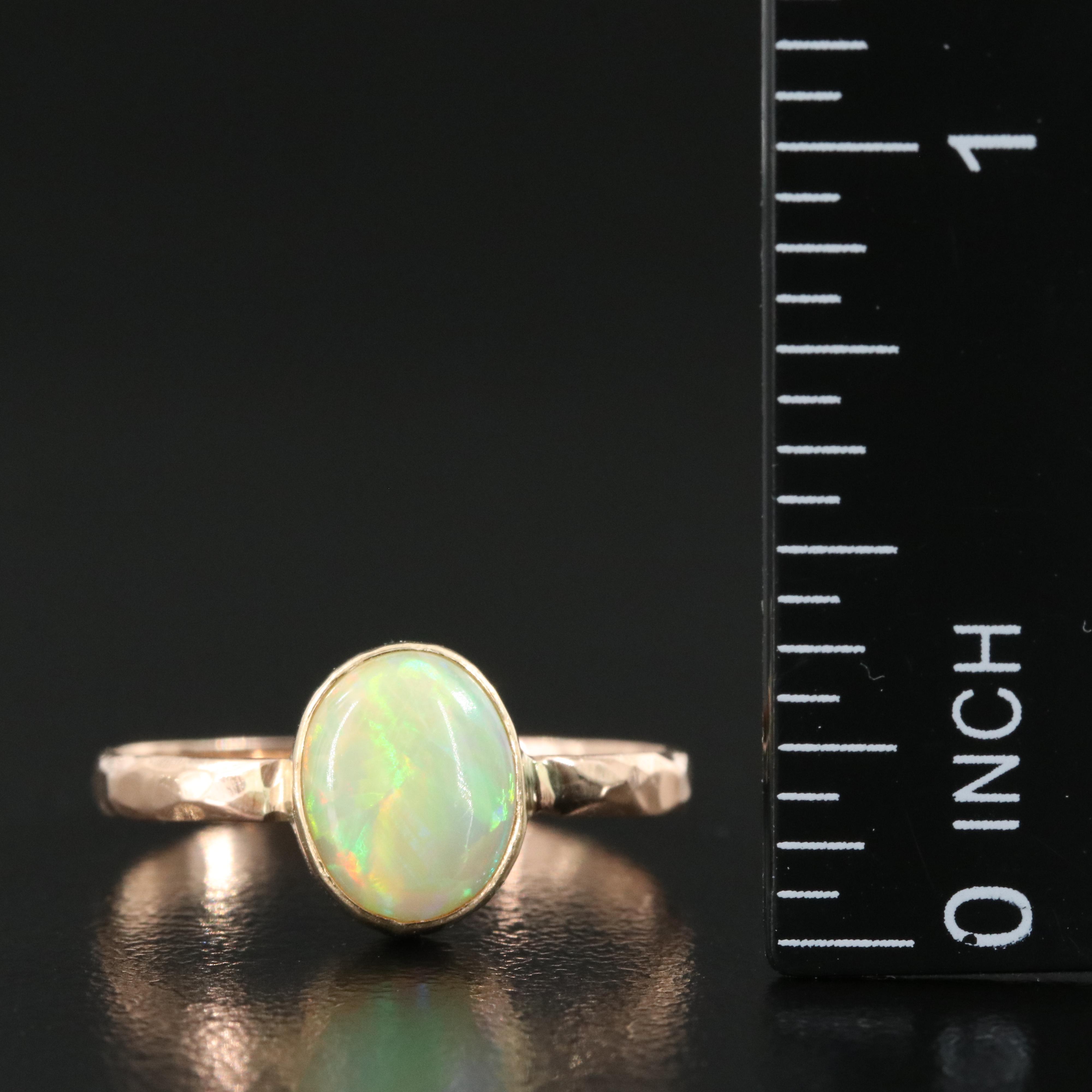 14K Rose Gold Opal Ring with Hammered Finish