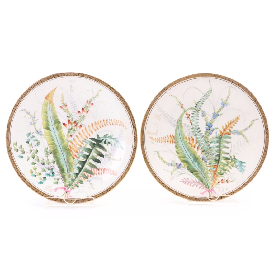 European Porcelain Hand-Painted Botanical Pattern Tazzas, 19th C.entury