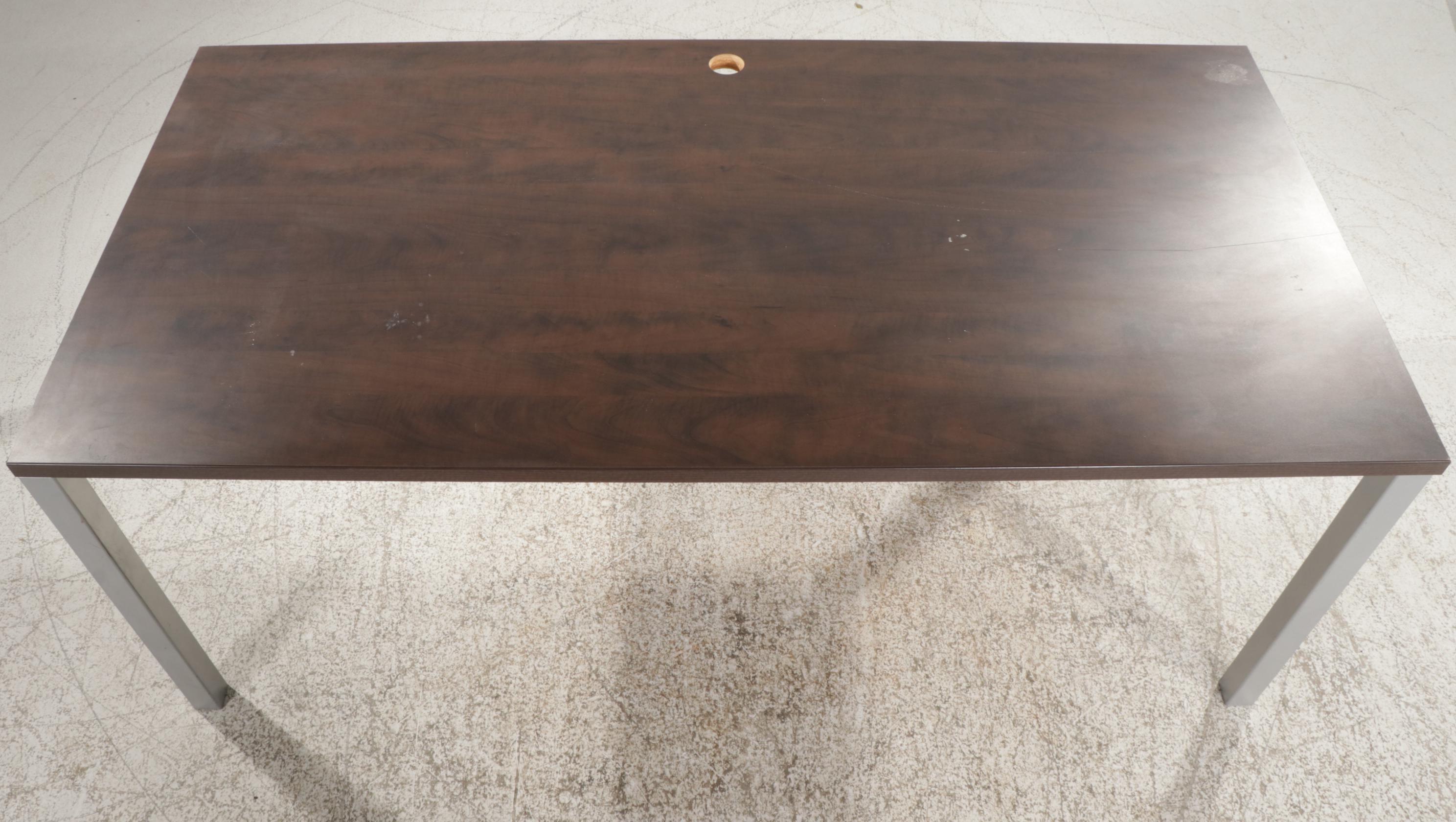 Steelcase Modernist Style Walnut-Grained Laminate and Metal Writing Desk