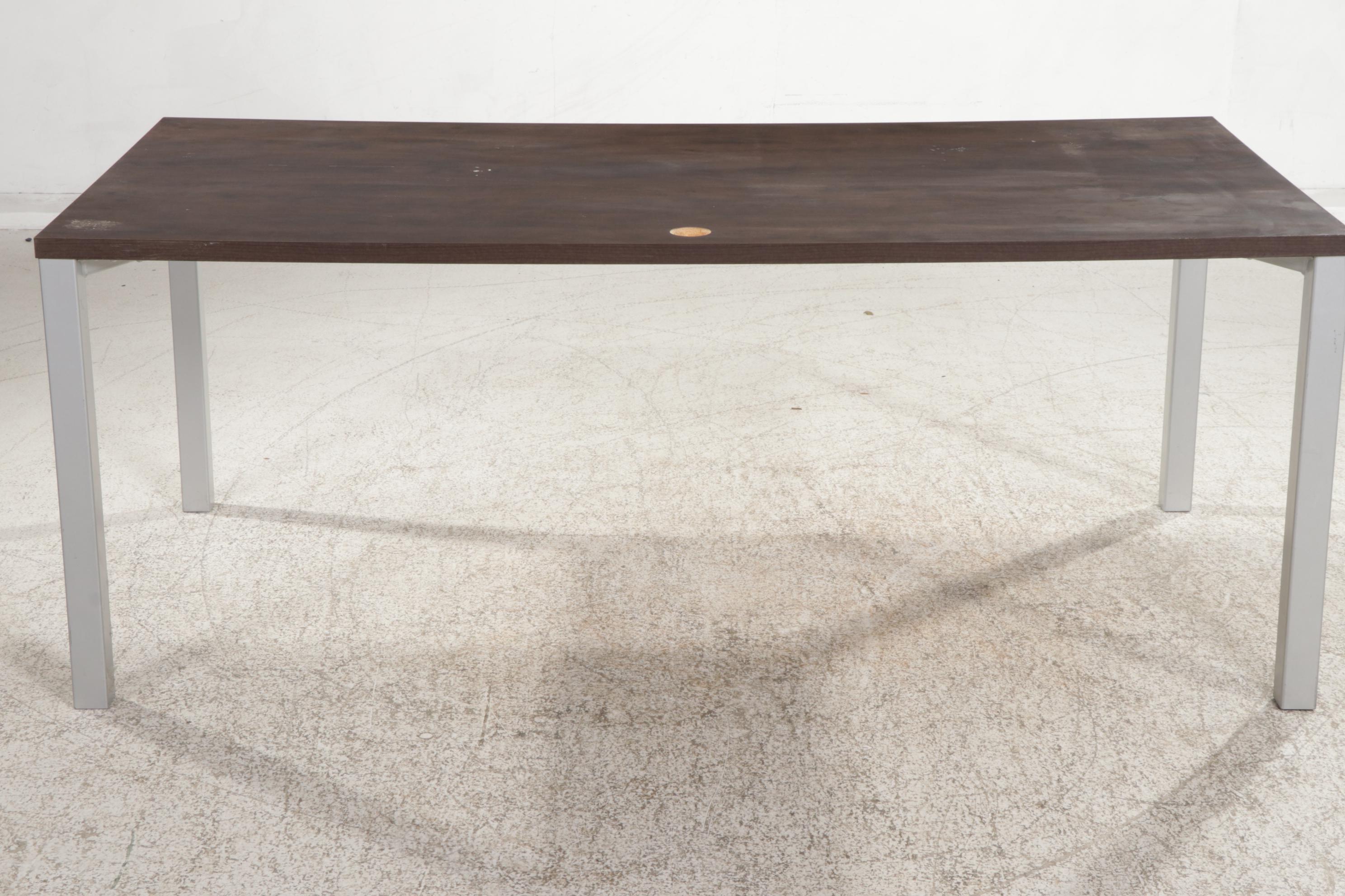 Steelcase Modernist Style Walnut-Grained Laminate and Metal Writing Desk