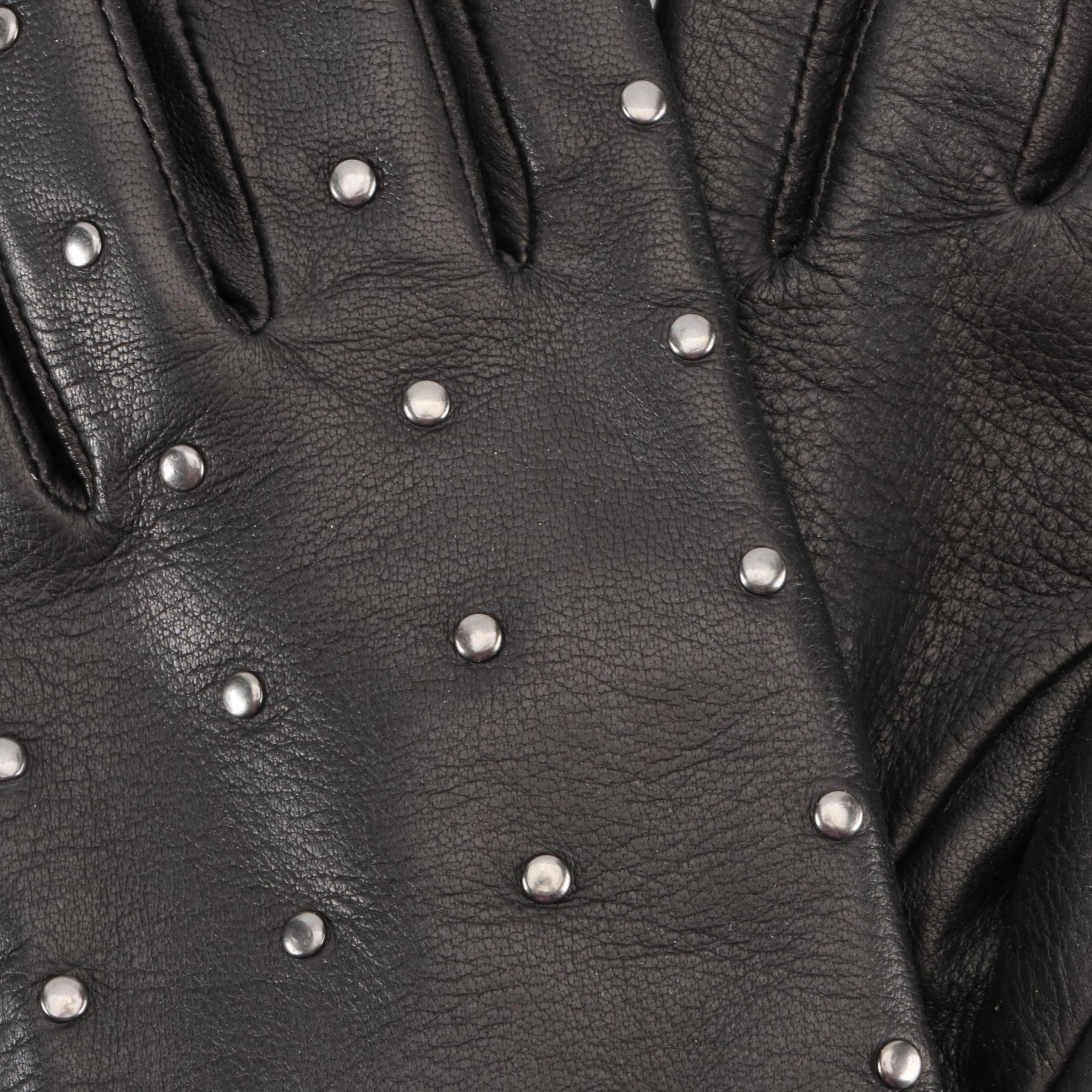 Aqua Stud Gloves in Black Leather & Surell Brown Leather Gloves with Rabbit Fur