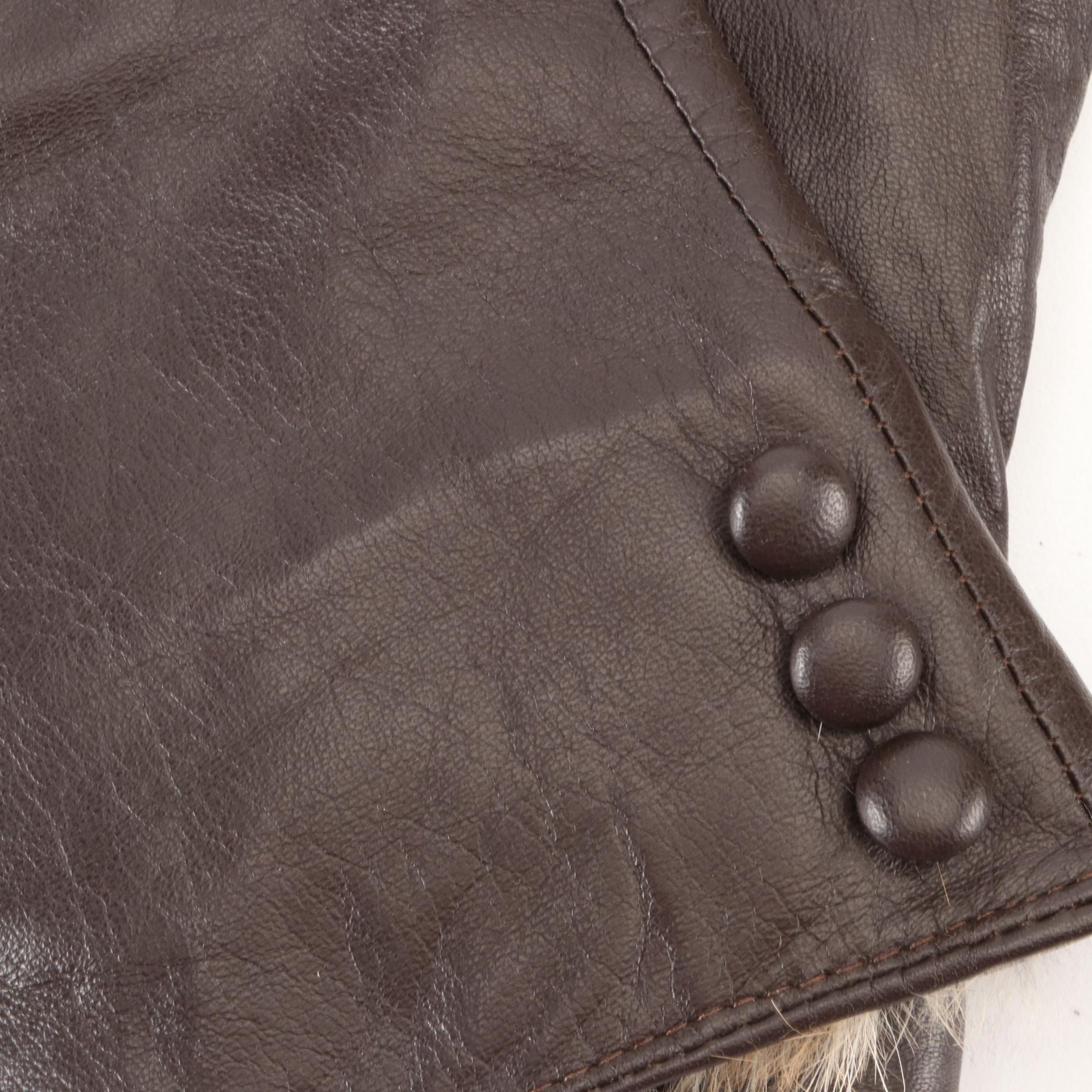 Aqua Stud Gloves in Black Leather & Surell Brown Leather Gloves with Rabbit Fur