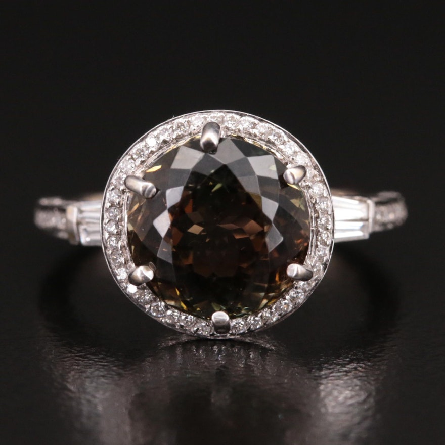 18K Andalusite and Diamond Halo Ring