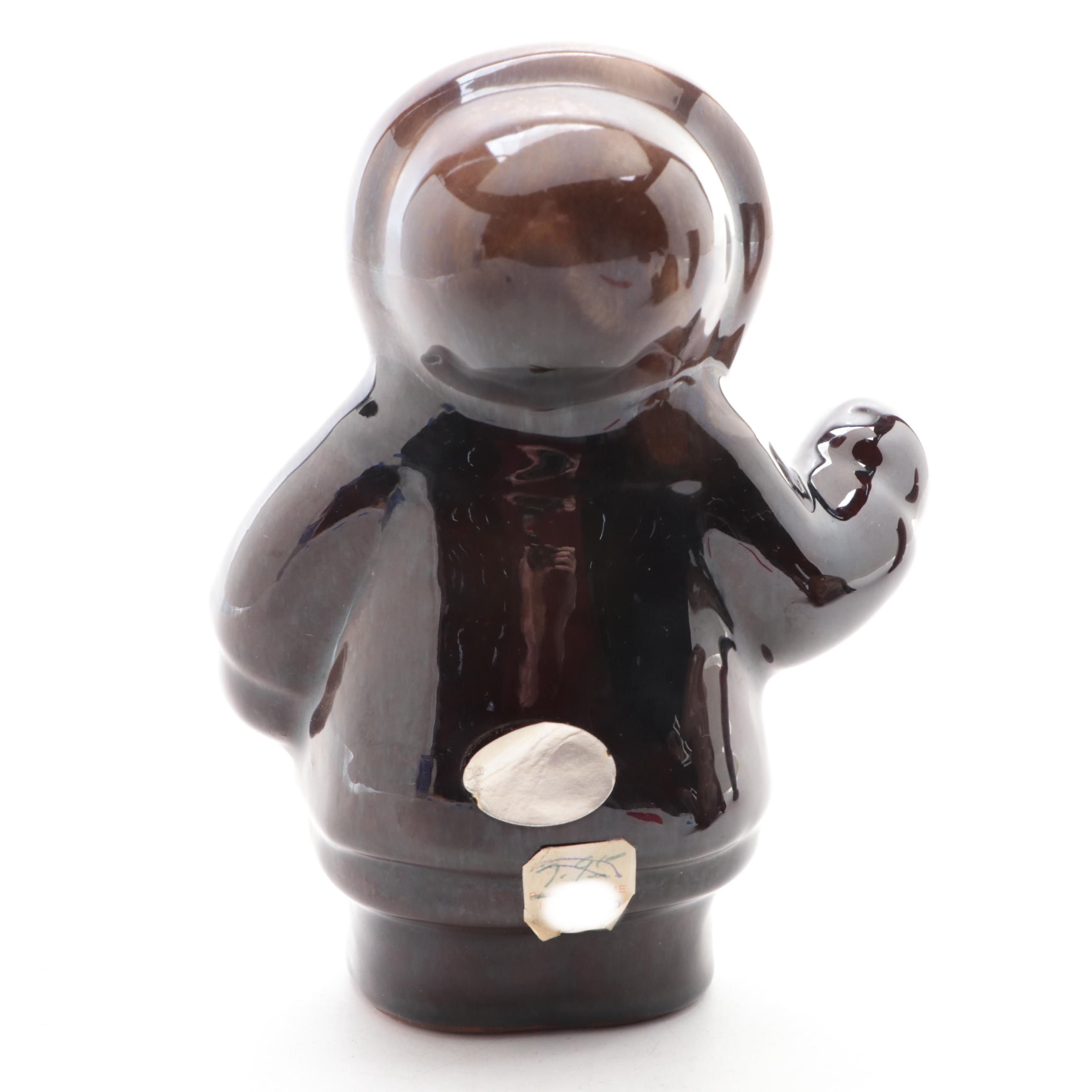 Canadian Grand River Pottery Turtle and Inuit Figurine with Fan Vase