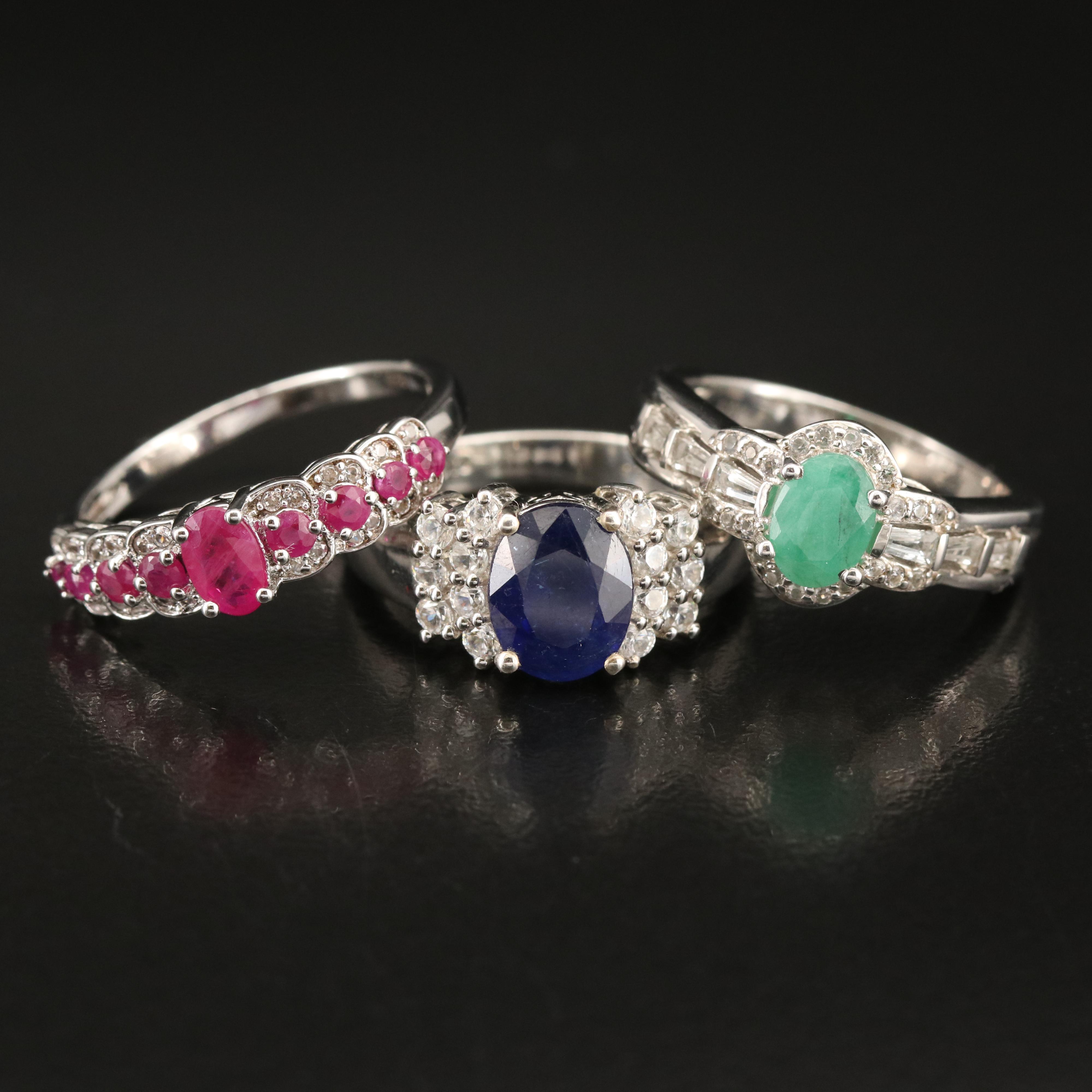 Sterling Corundum, Zircon and Emerald Rings
