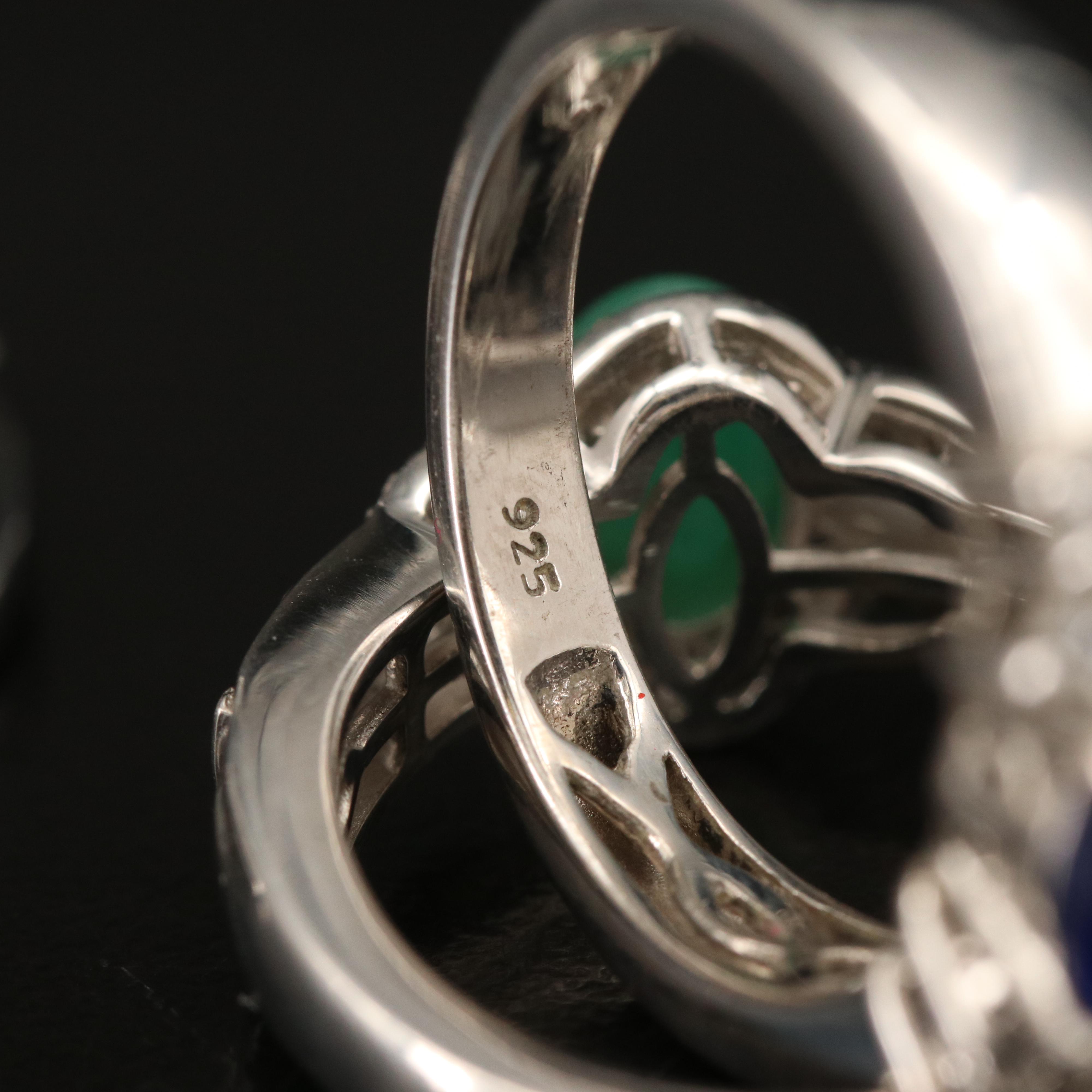 Sterling Corundum, Zircon and Emerald Rings