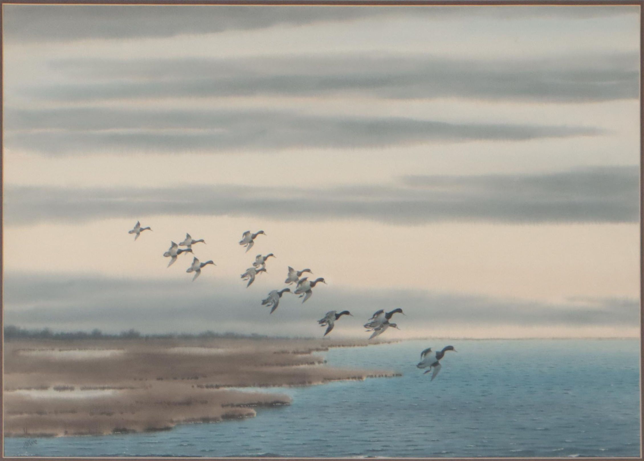 Joseph D. Knap Watercolor Painting of Landscape With Mallards