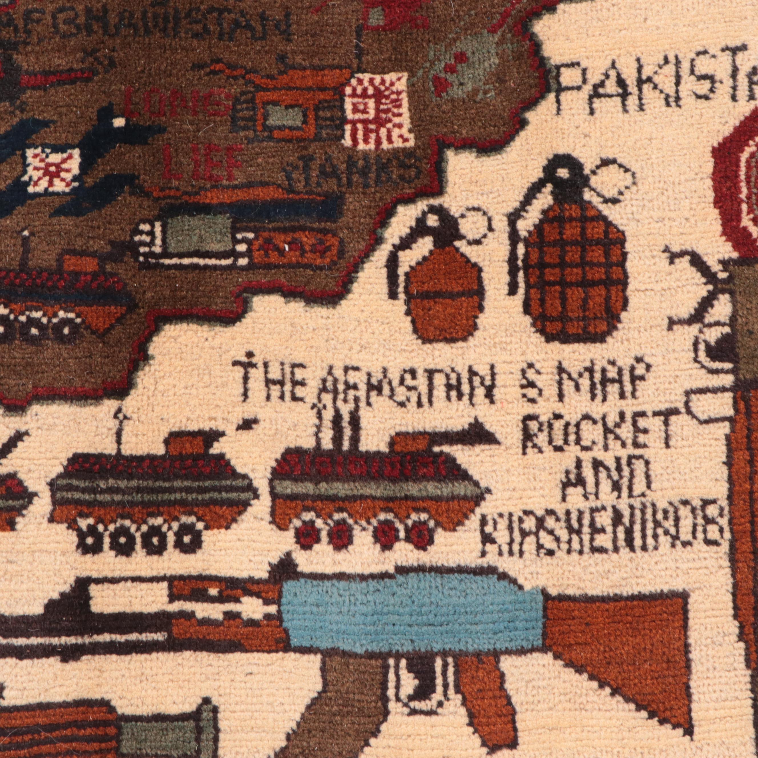 2' x 2'9 Hand-Knotted Afghan Pictorial War Accent Rug