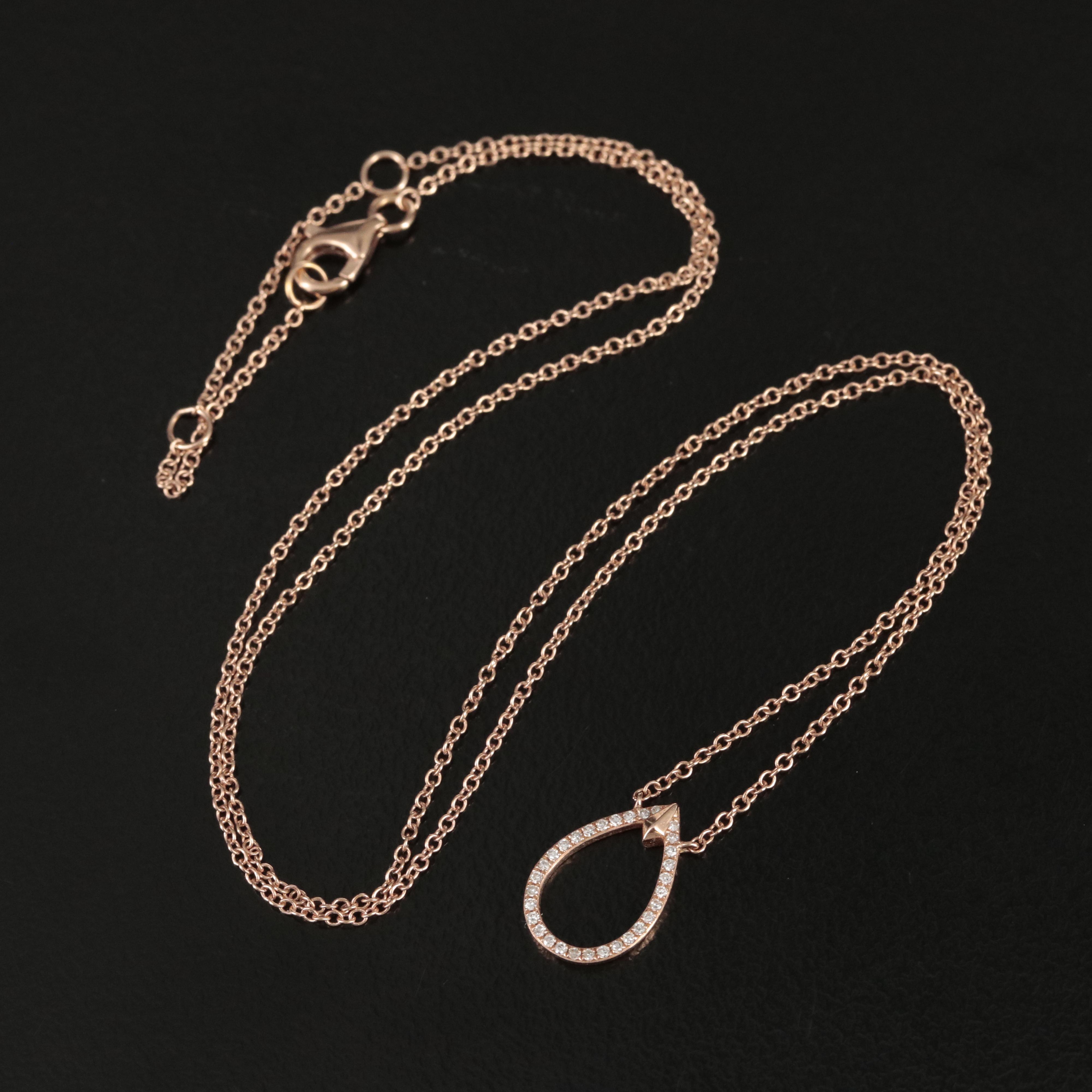 14K Rose Gold 0.08 CTW Diamond Teardrop Necklace
