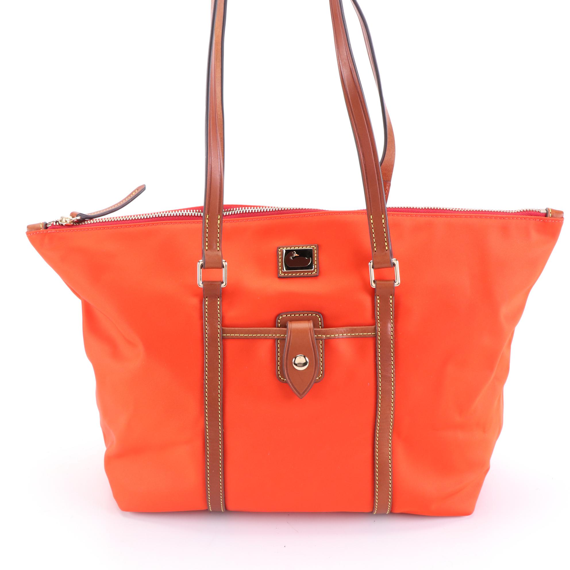 Dooney & Bourke Large Zipper Tote in Persimmon Nylon Canvas and Leather